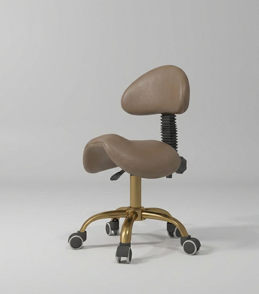 dark brown leather stool with wheels