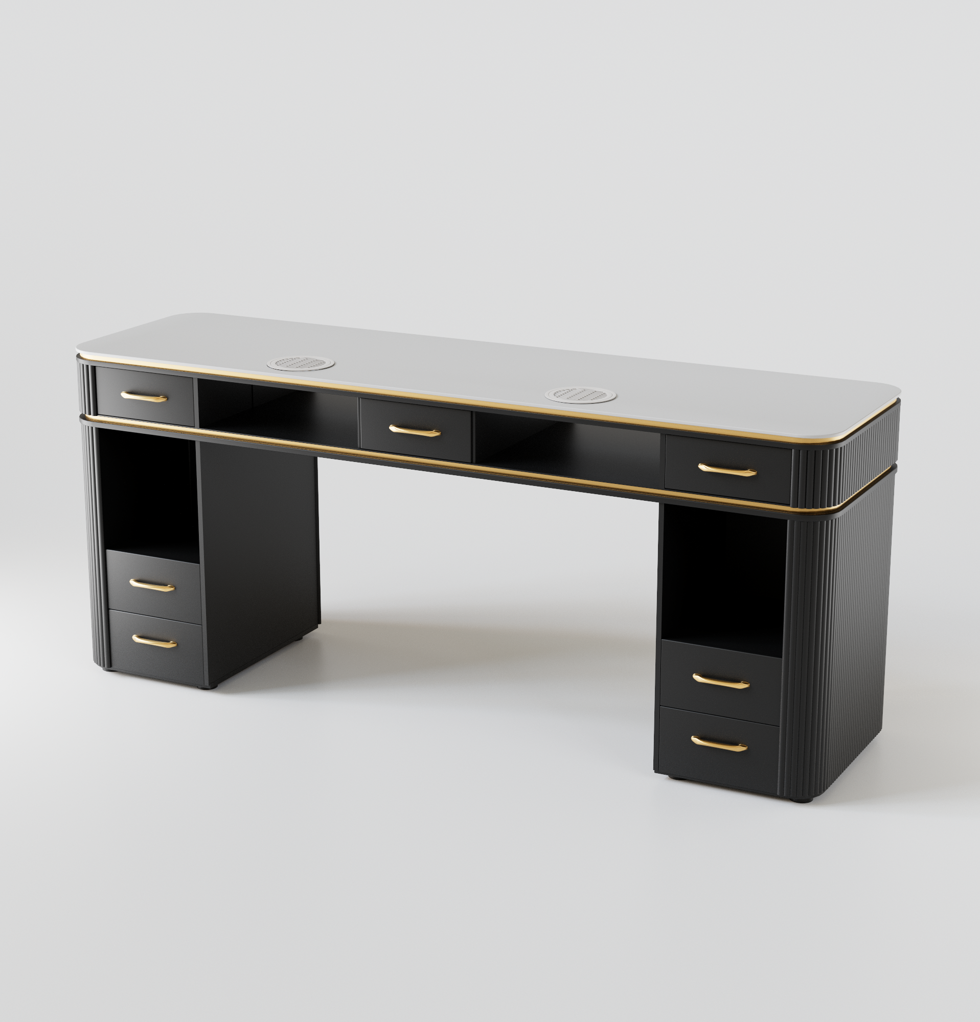 modern black nail desk with gold