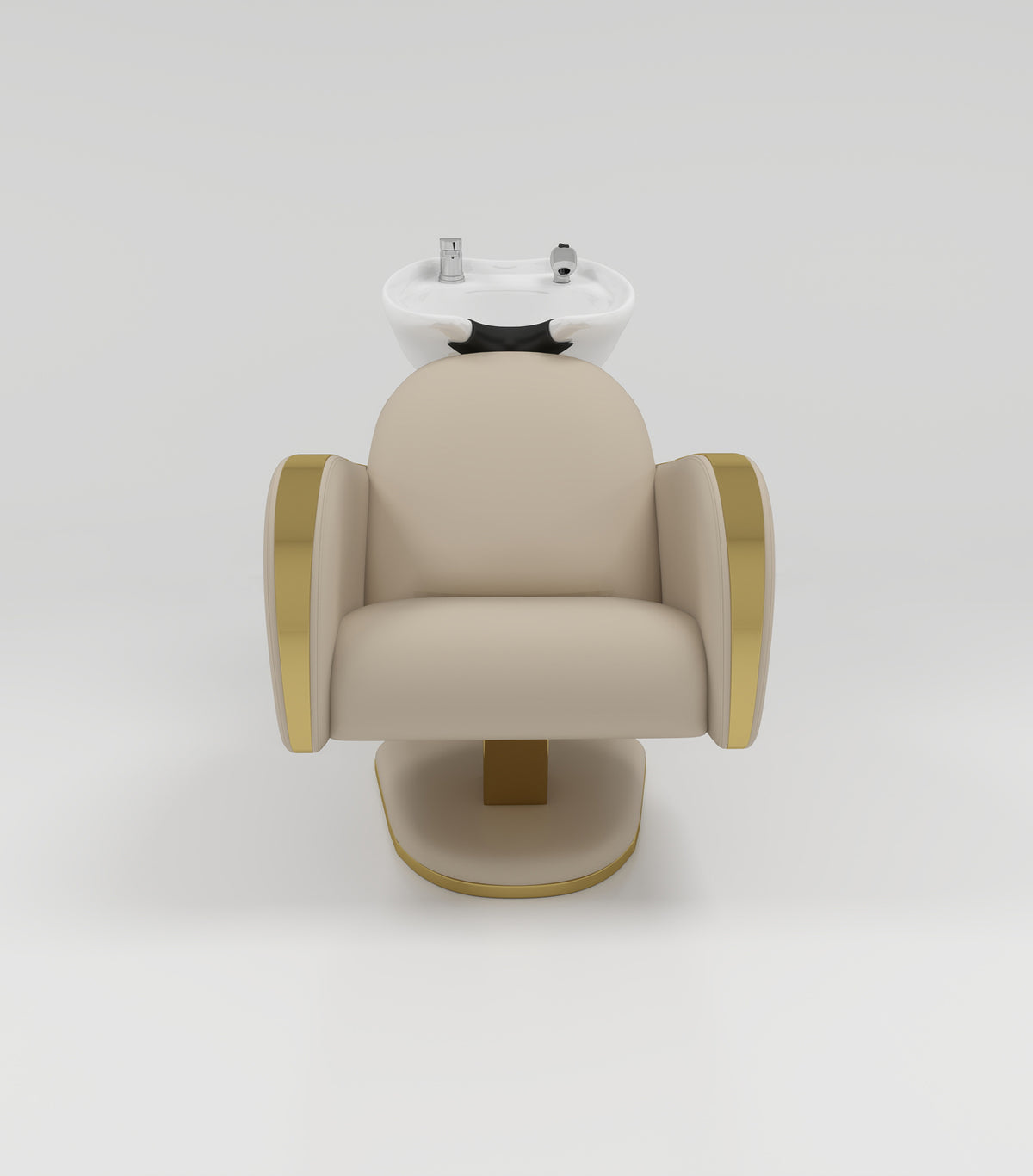 Shampoo Chair with Gold Arms and Nude Silicone Leather Chair