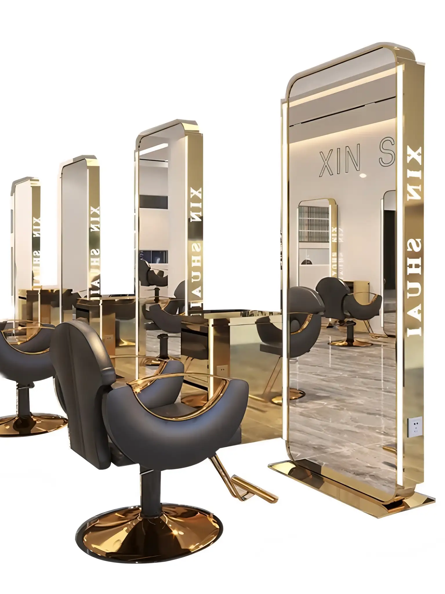 Hairstyling mirrior in Gold