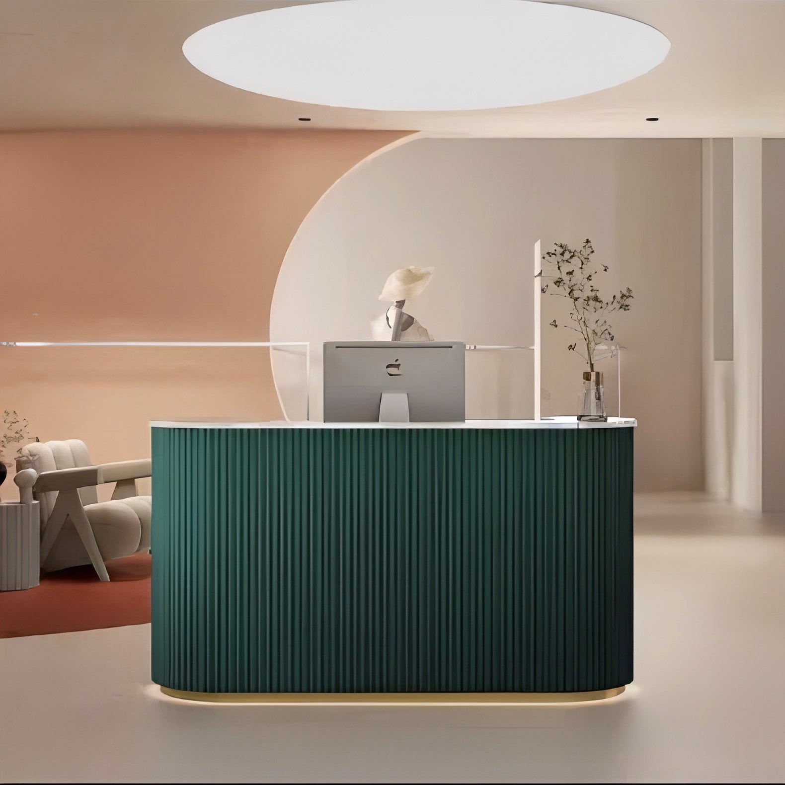 Green & gold reception desk for salons