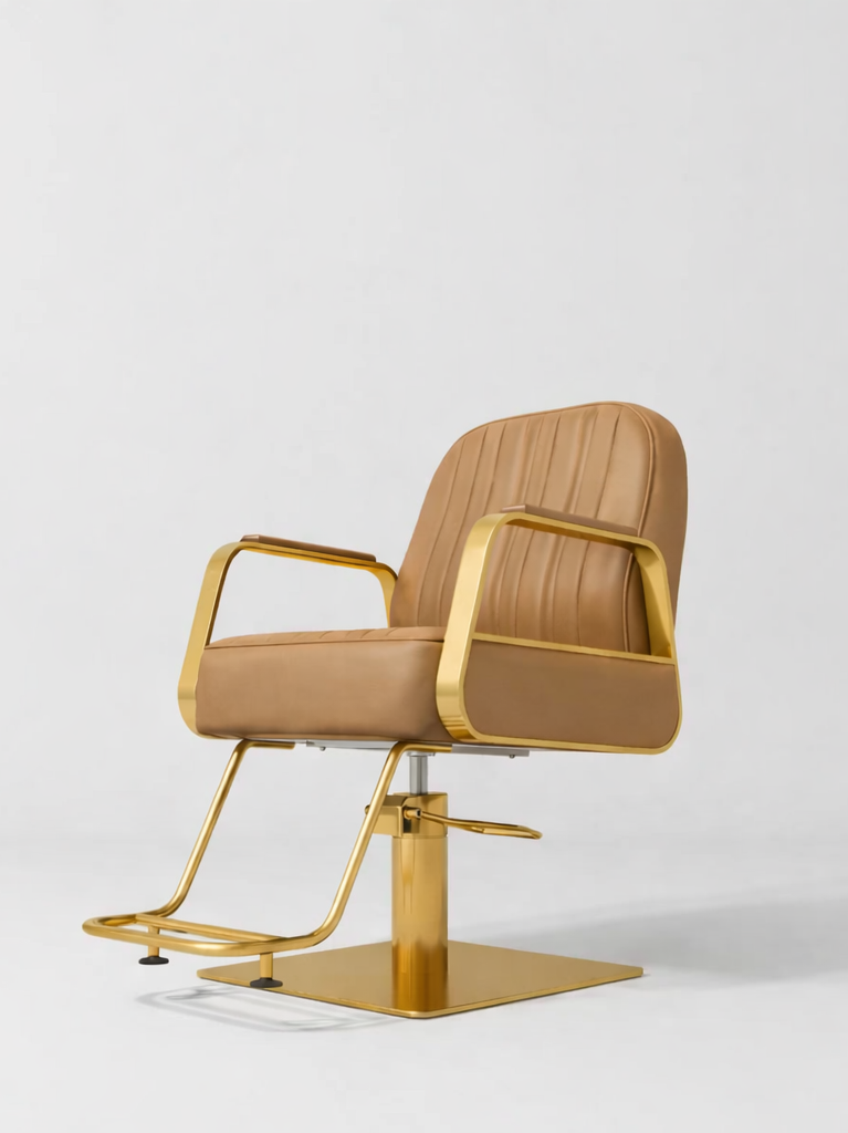 Brown and Gold Hair Chair with Gold Footrest