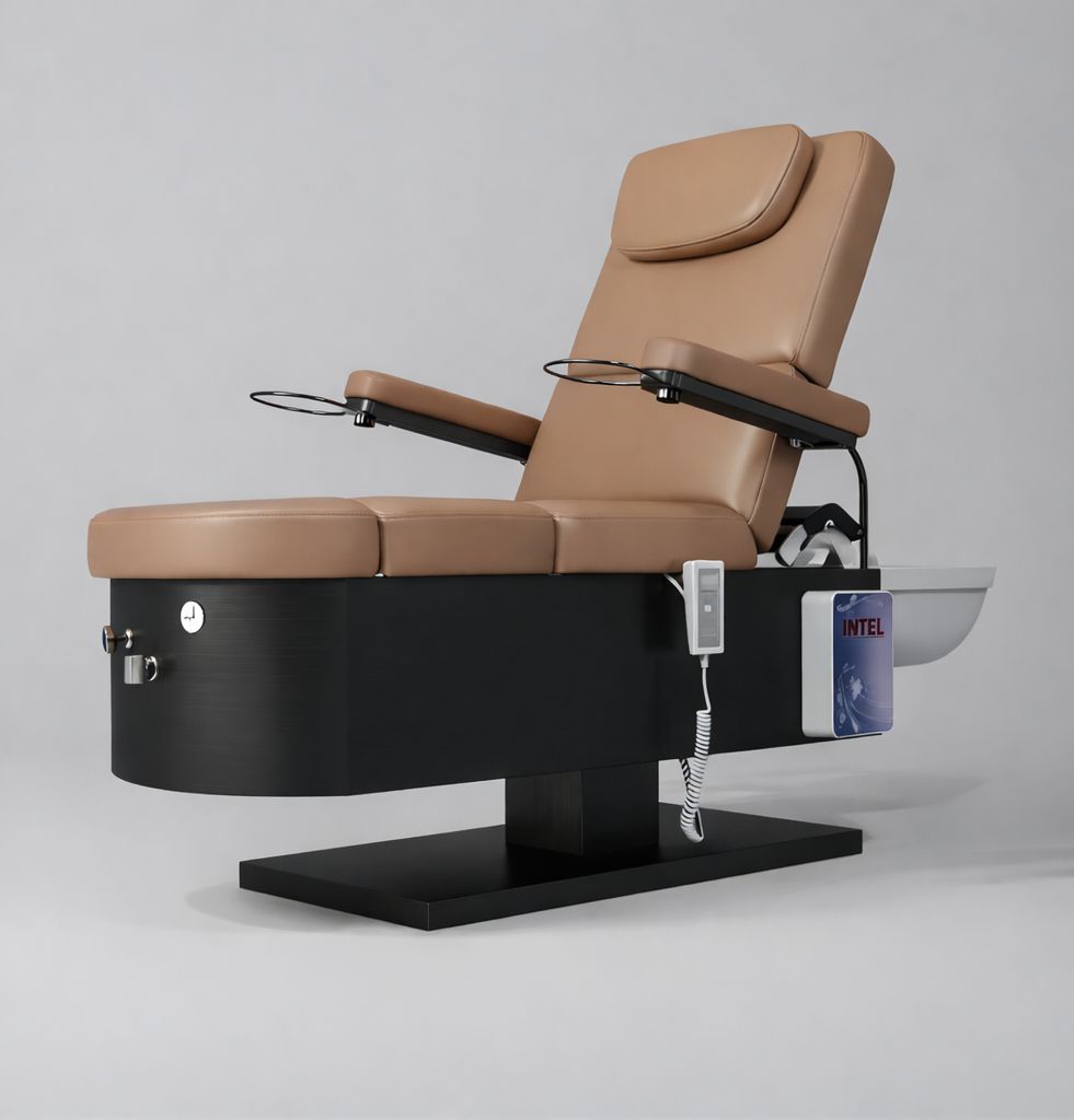 Brown Treatment bed for massage, head and foot spa