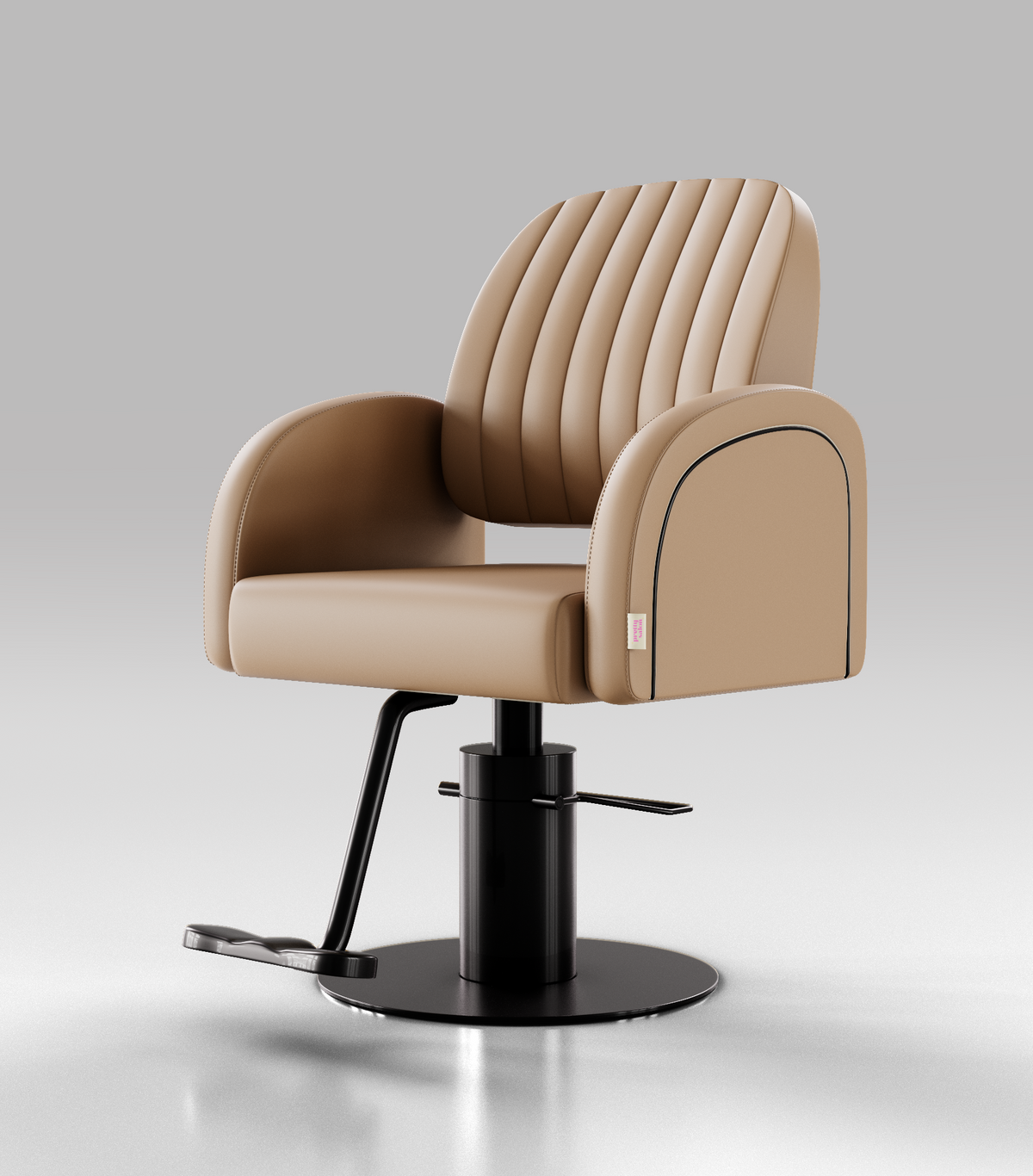 Light Brown Leather Styling Chair with Black Piping and Base