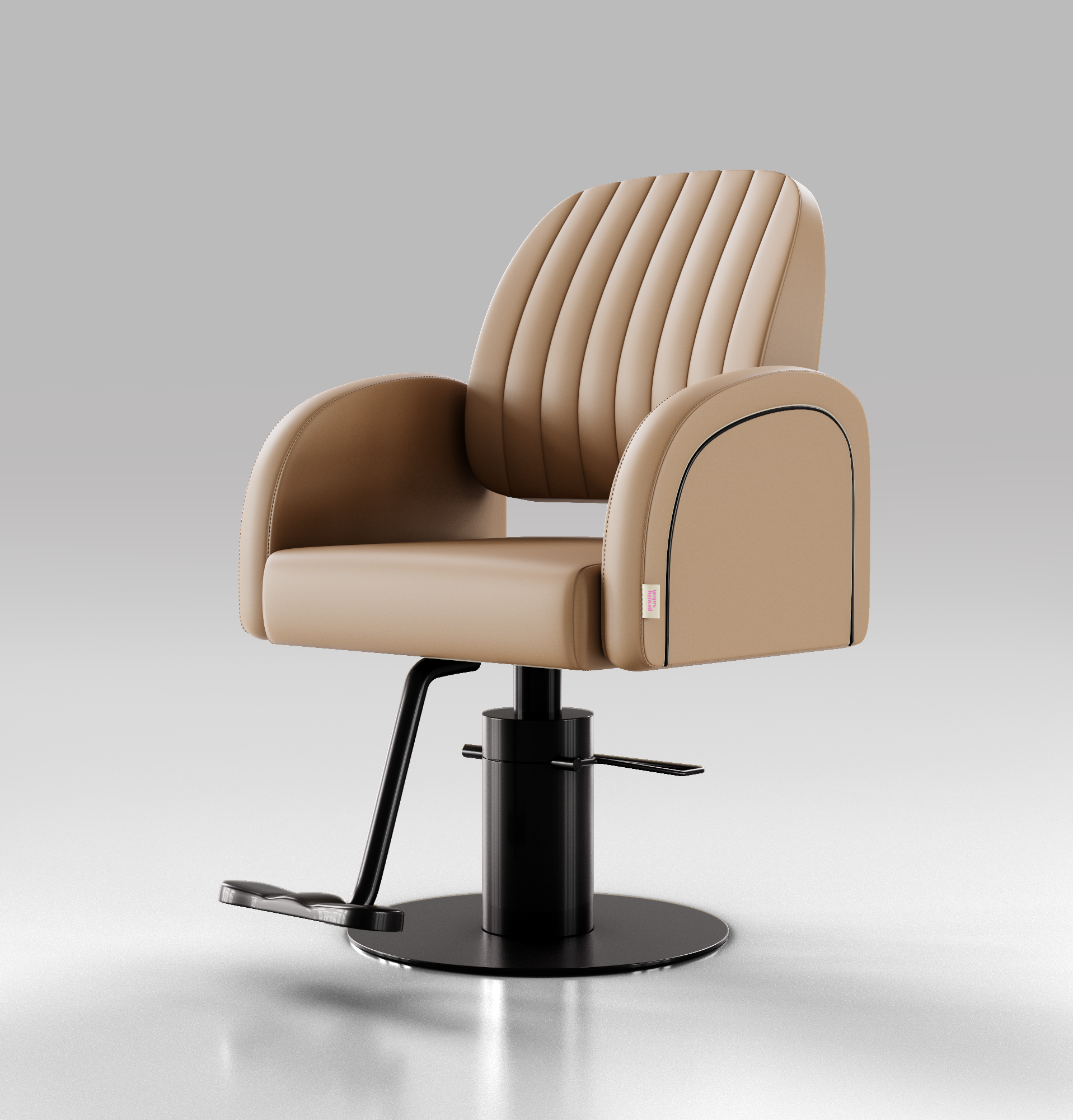 Light Brown Leather Styling Chair with Black Piping and Base