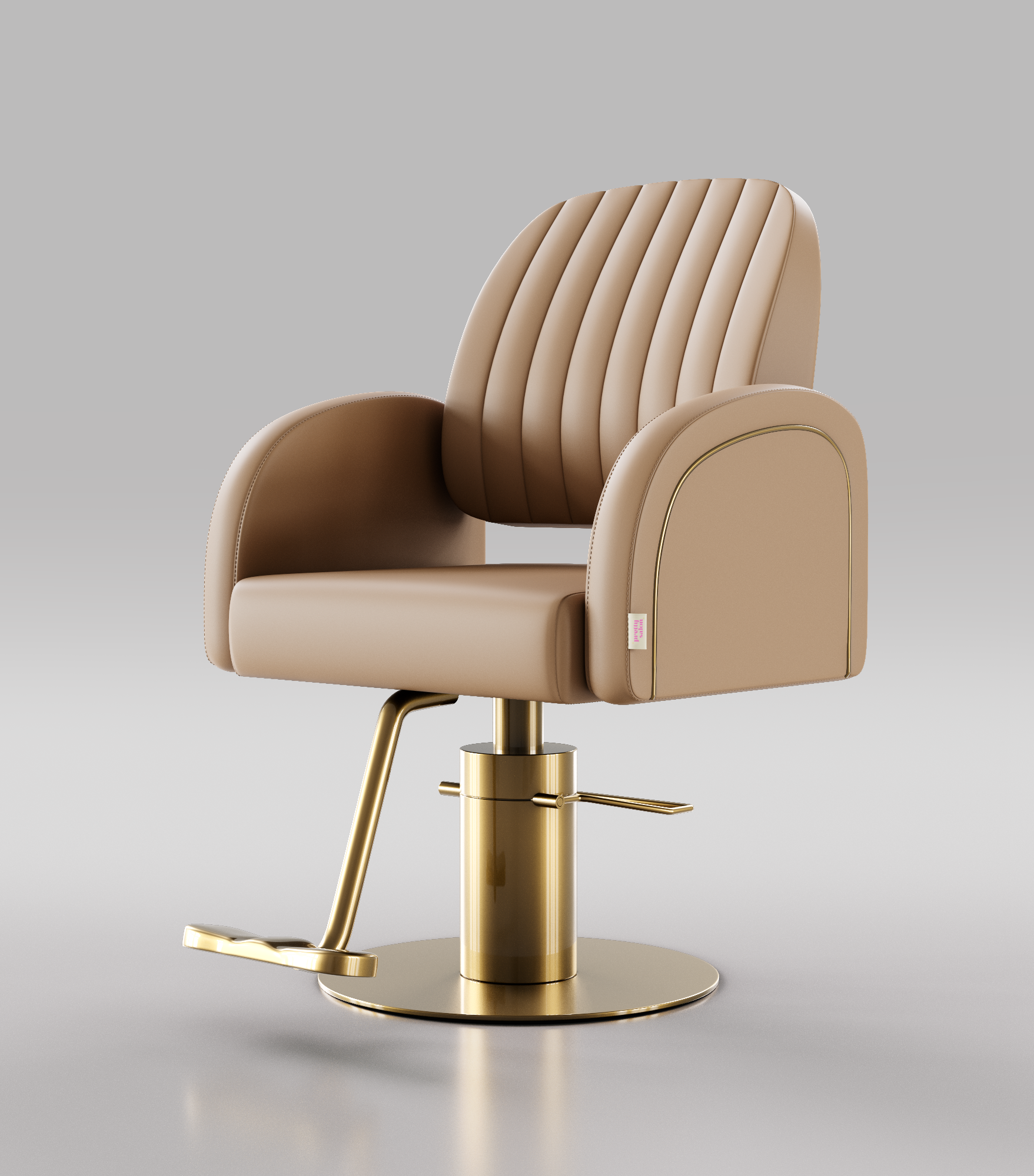 Light Brown Leather Hair Chair with Gold Base and Gold Piping