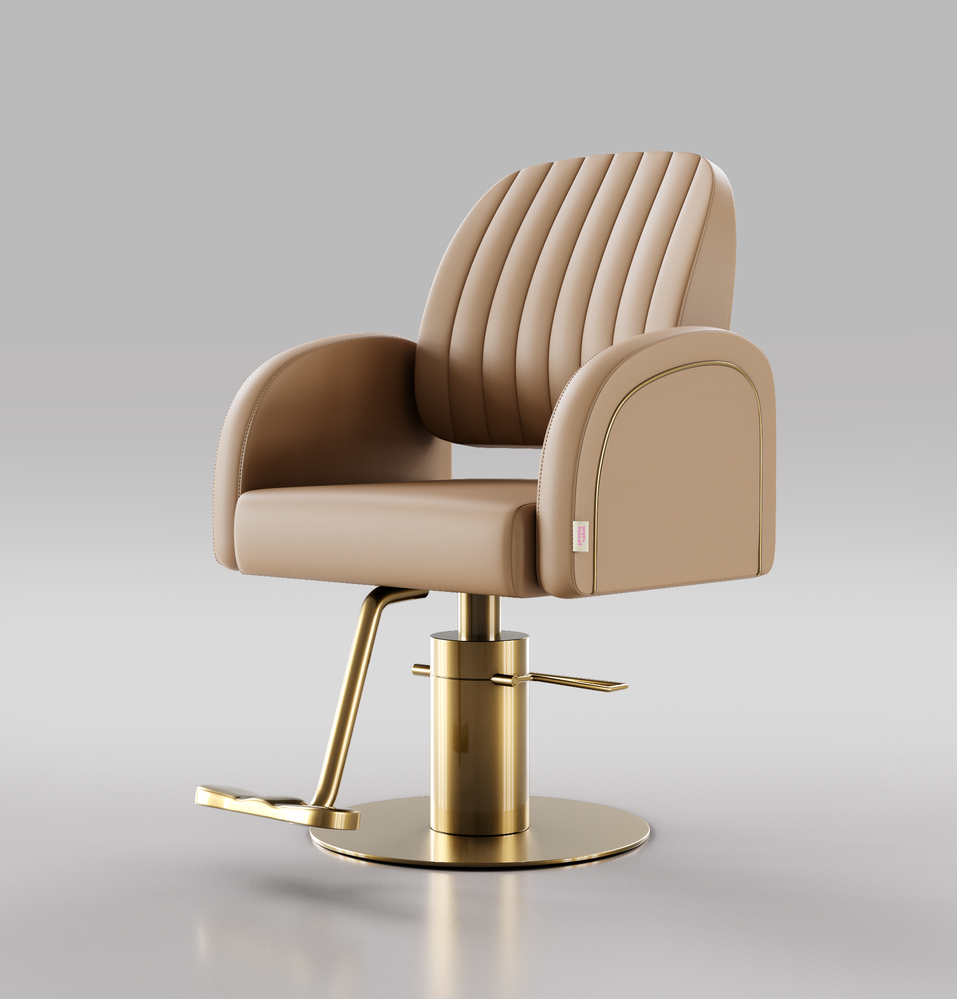 Light Brown Leather Hair Chair with Gold Base and Gold Piping