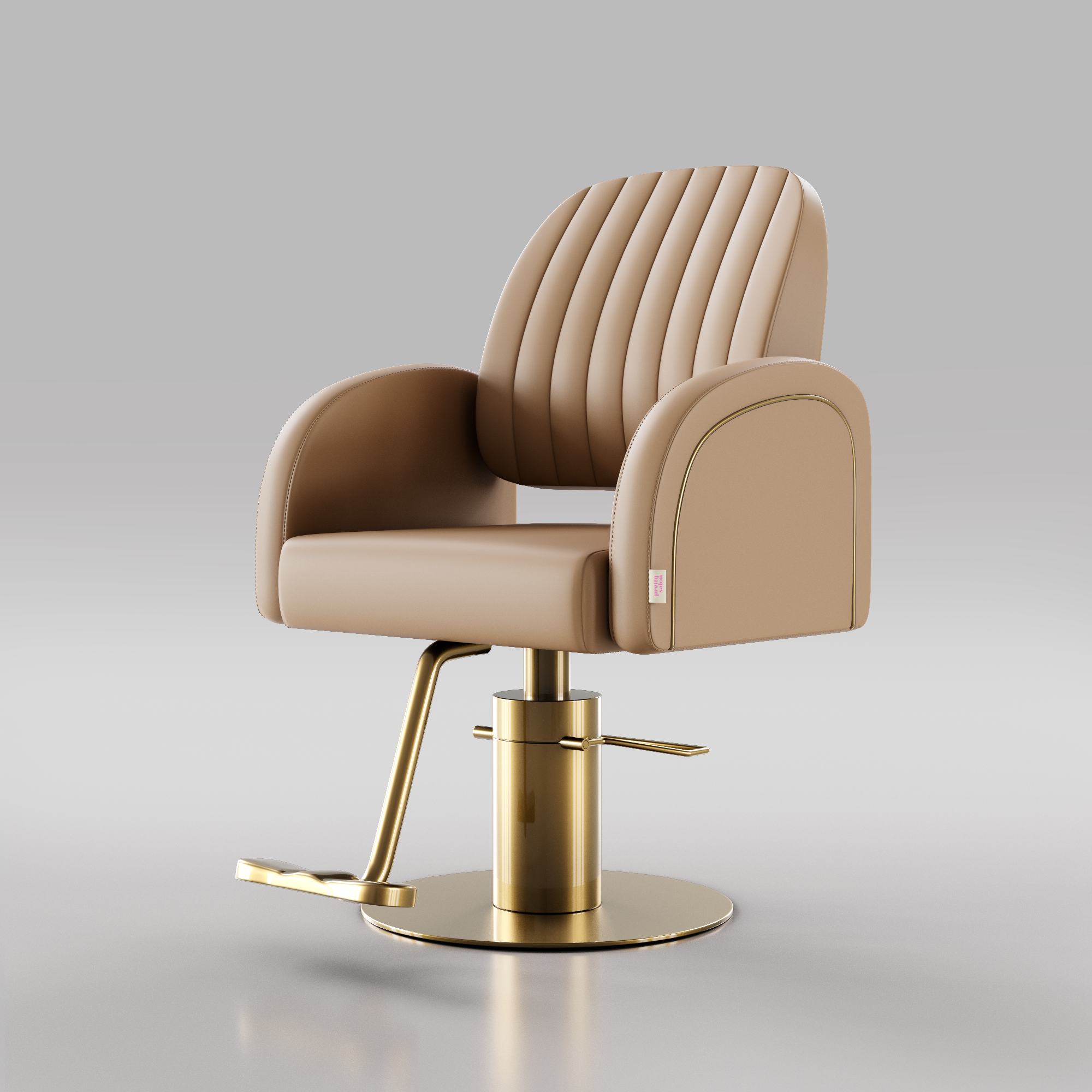 Light Brown Leather Hair Chair with Gold Base and Gold Piping