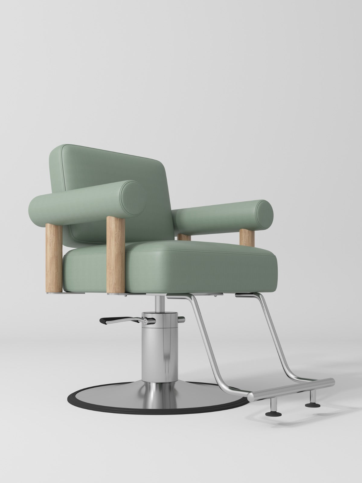 Green, Silver and Wood Styling chair with circle base