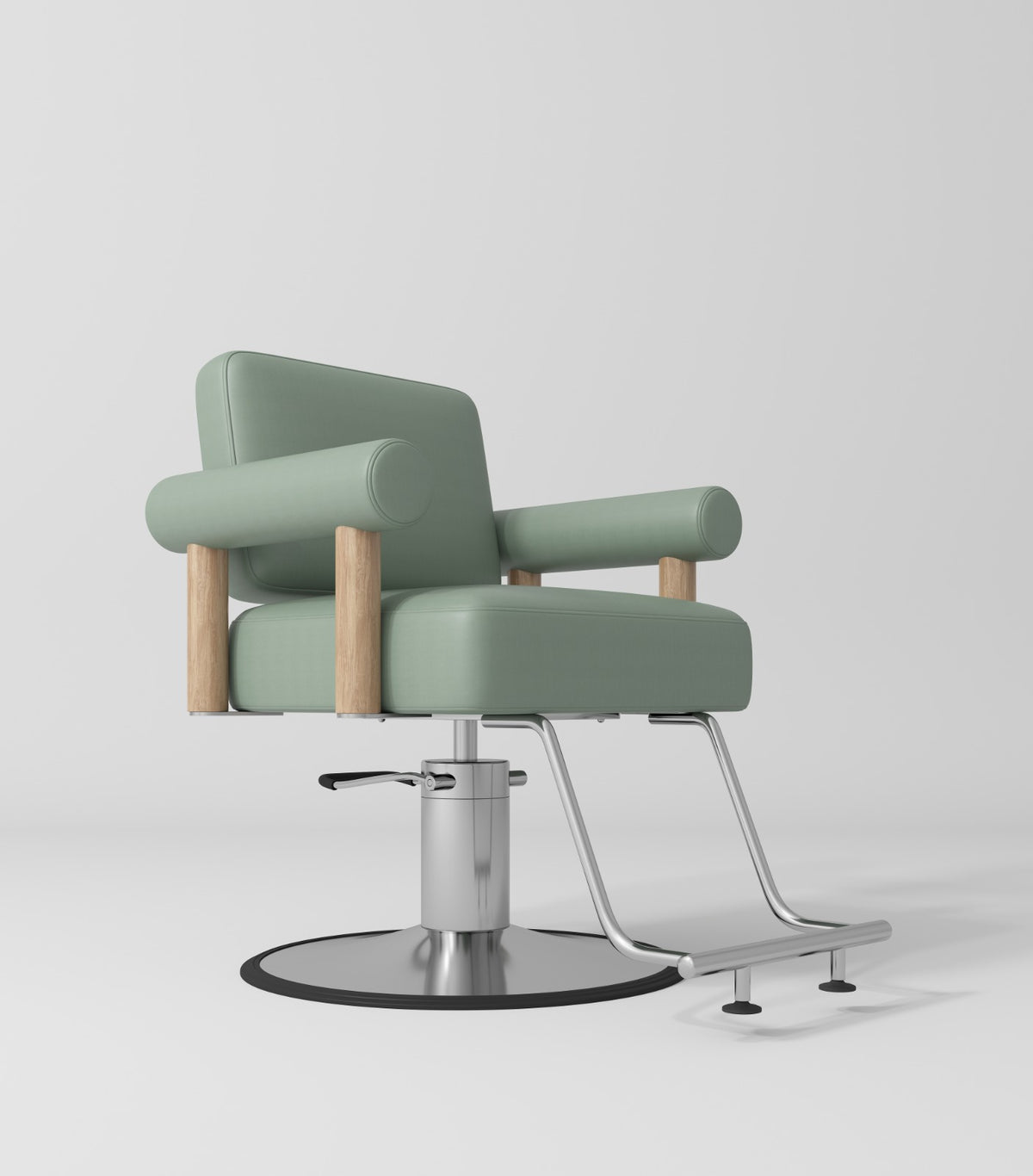 Green, Silver and Wood Styling chair with circle base
