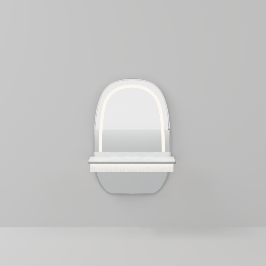 Silver framed wall mirror with LED lights