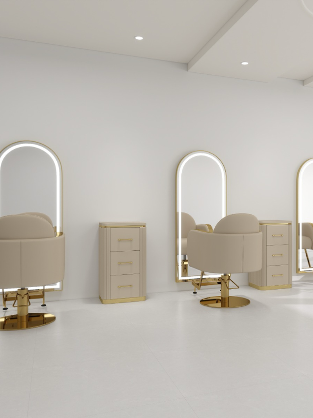 curved hair salon chairs with gold arms