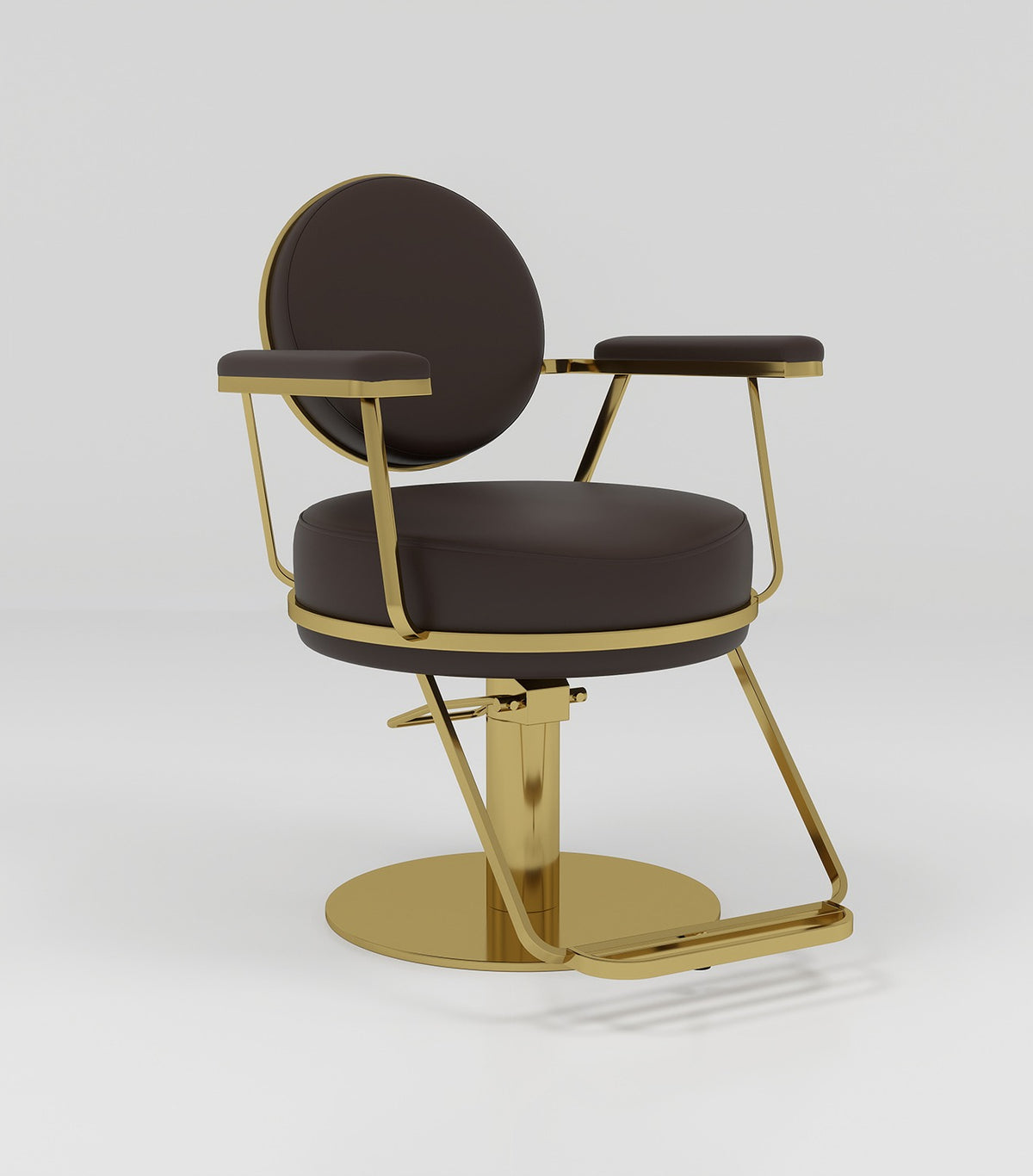 Mocha brown hairstyling chair with circle back