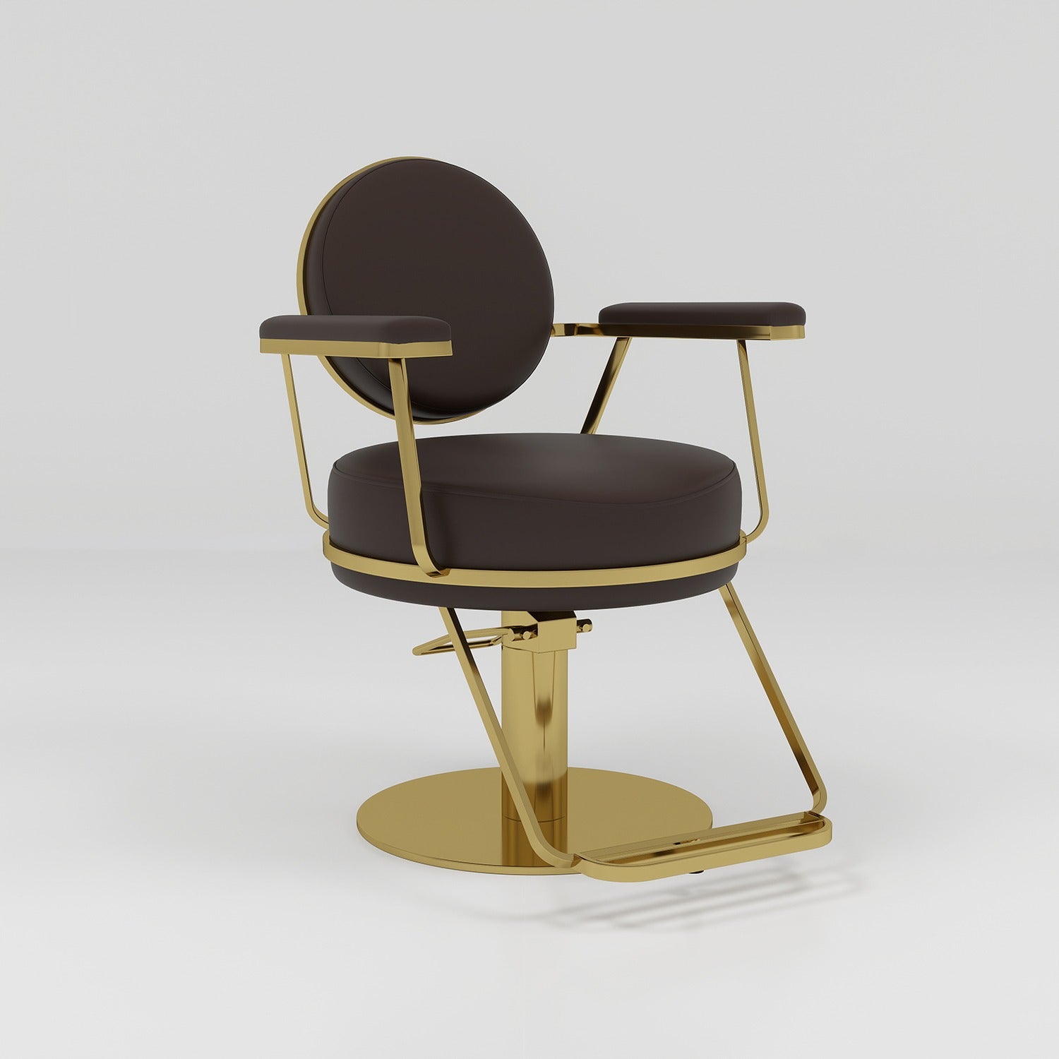 Mocha brown hairstyling chair with circle back