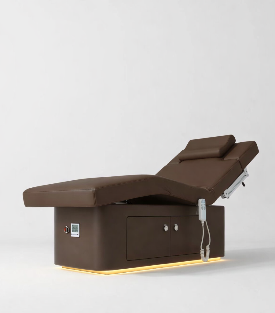 Mocha Brown Bed with adjustable Arms and Knee Lift