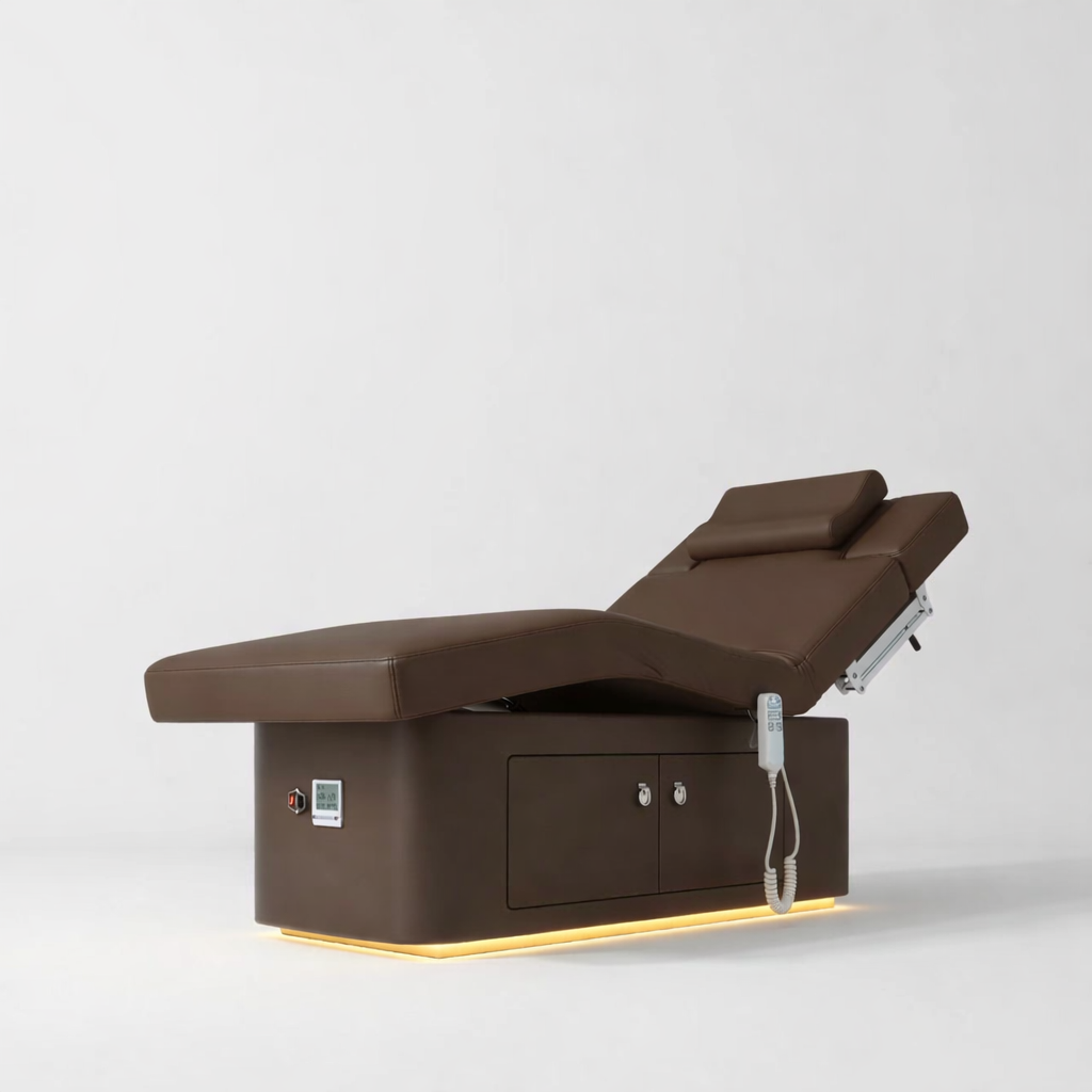 Mocha Brown Bed with adjustable Arms and Knee Lift