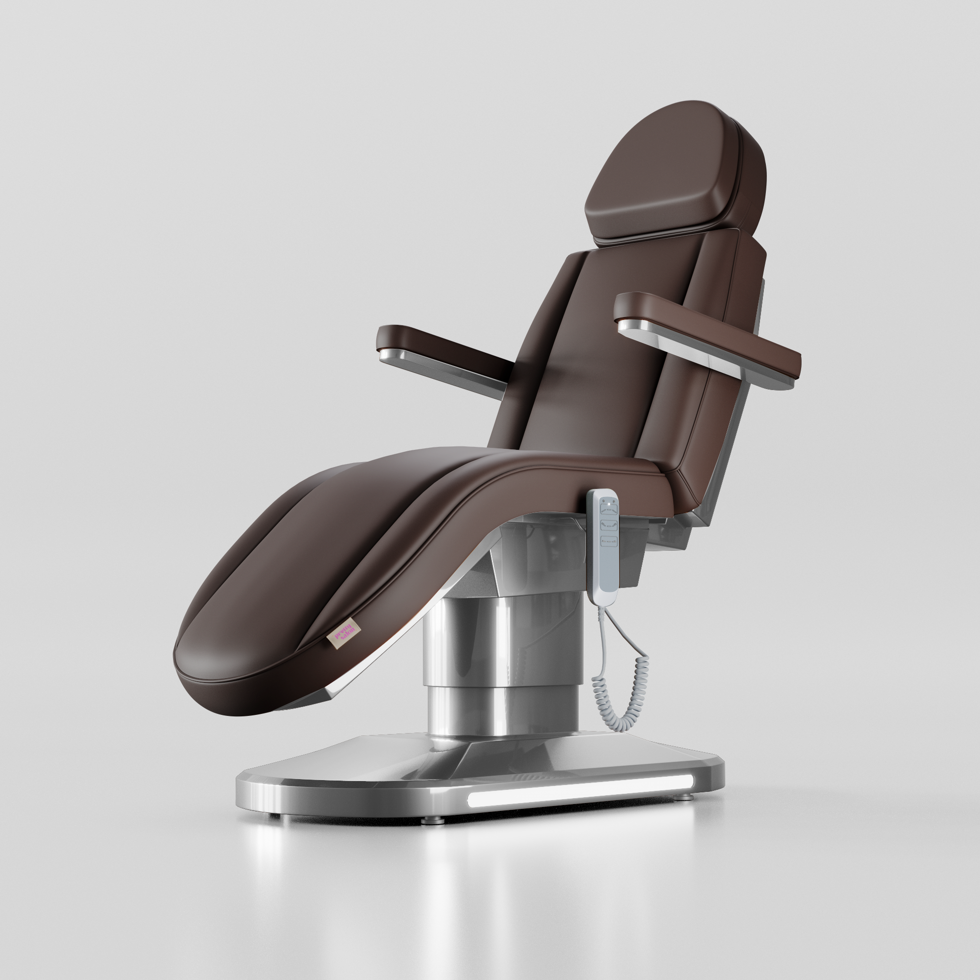 Mocha brown electric beauty bed with curved design and silver base for aesthetic clinics and beauty salons