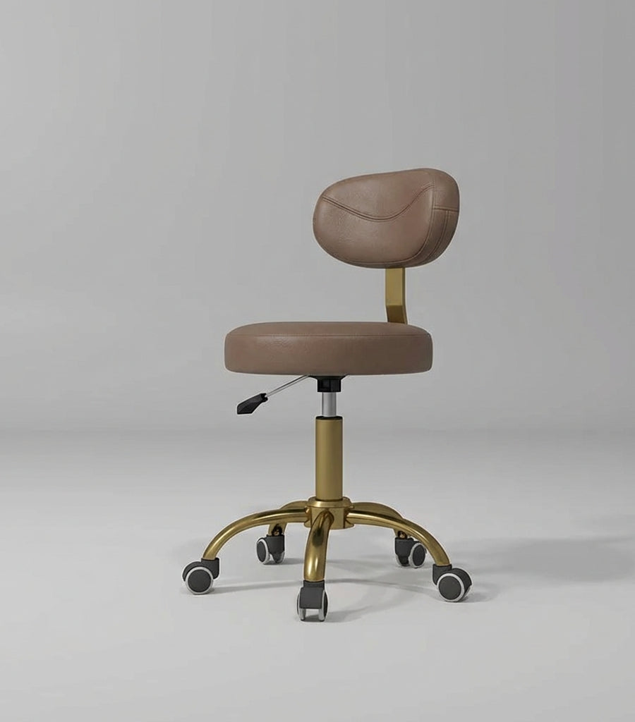 height adjustable salon stool in dark brown and gold