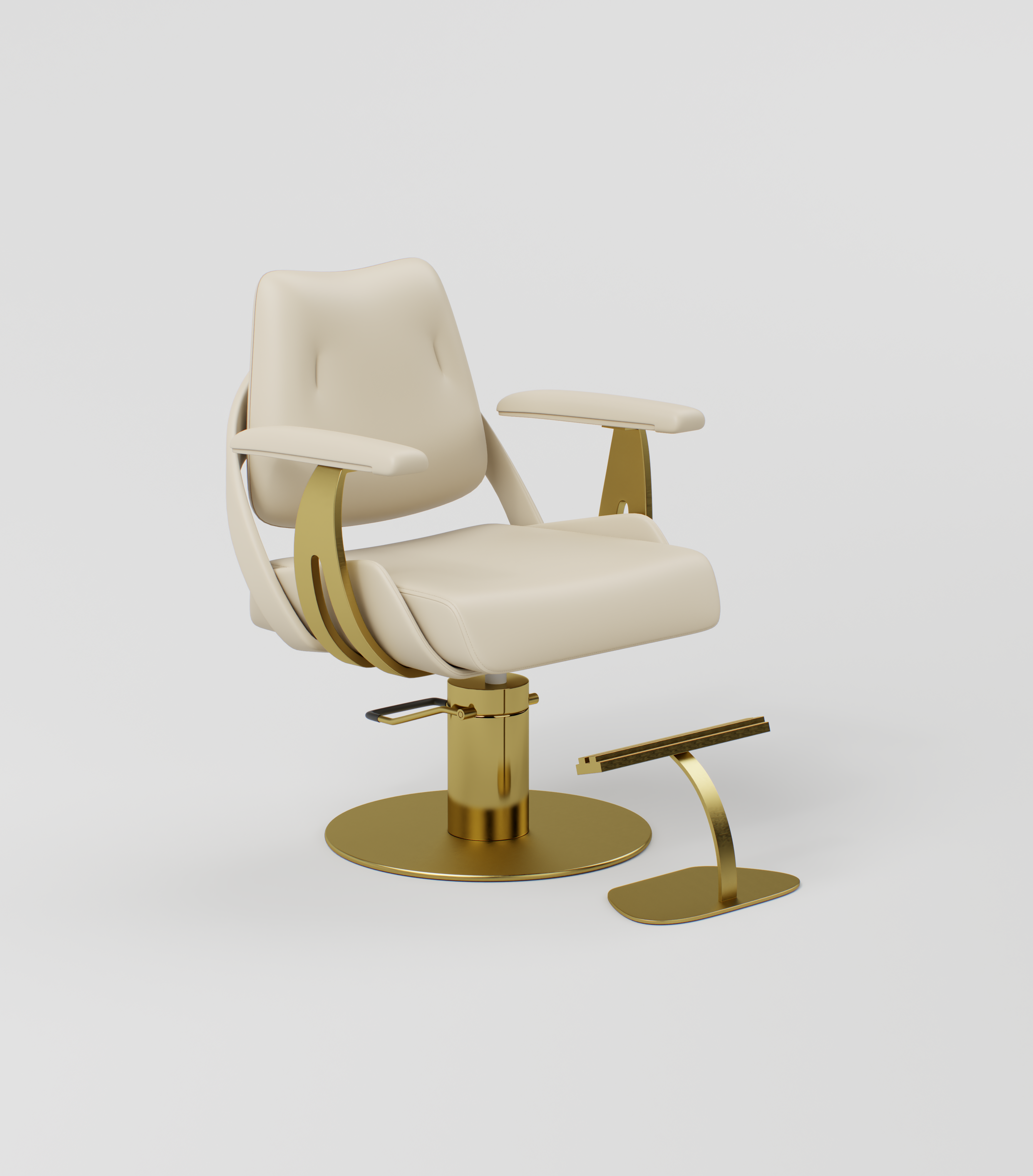 Nude and gold hair styling chair with footrest