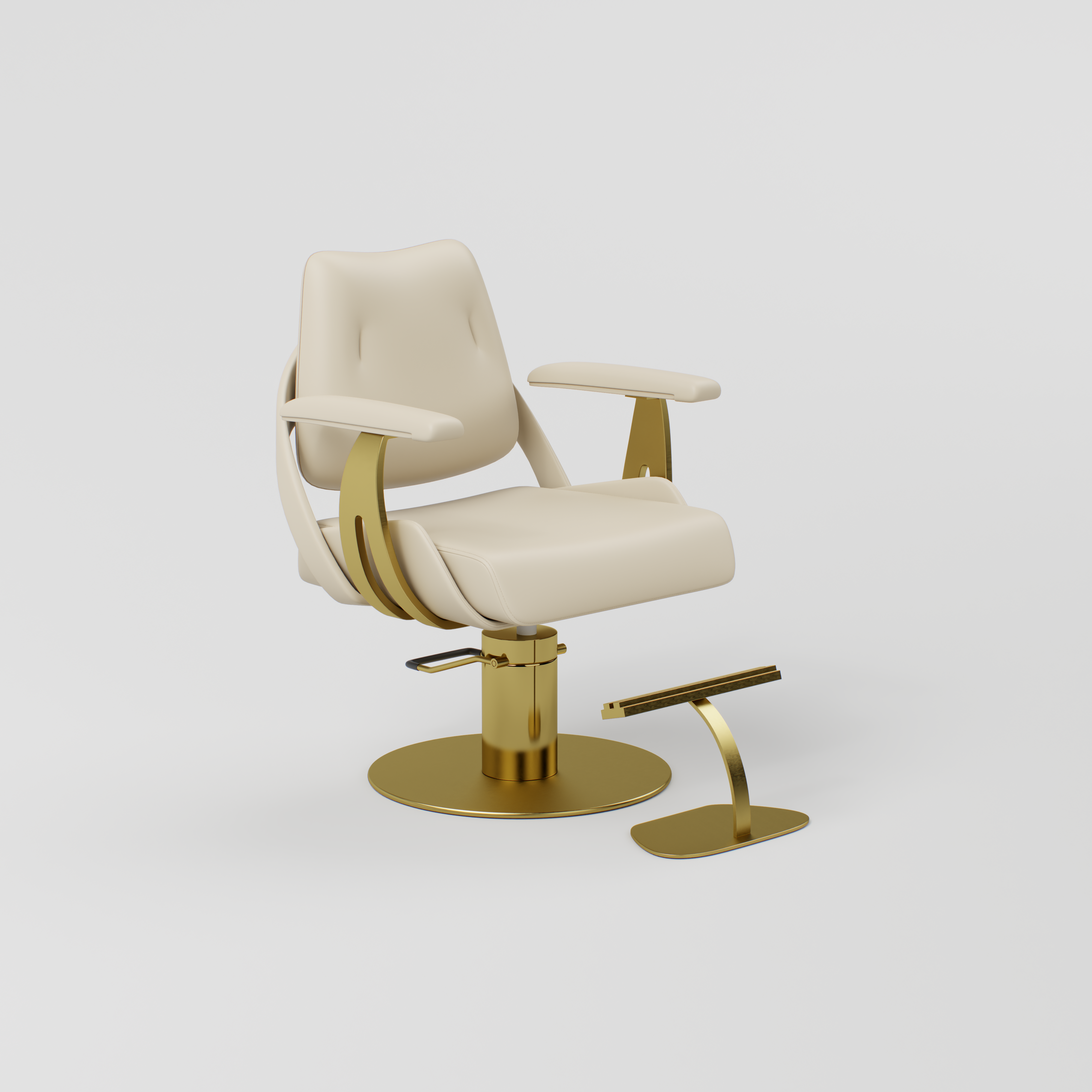 Nude and gold hair styling chair with footrest