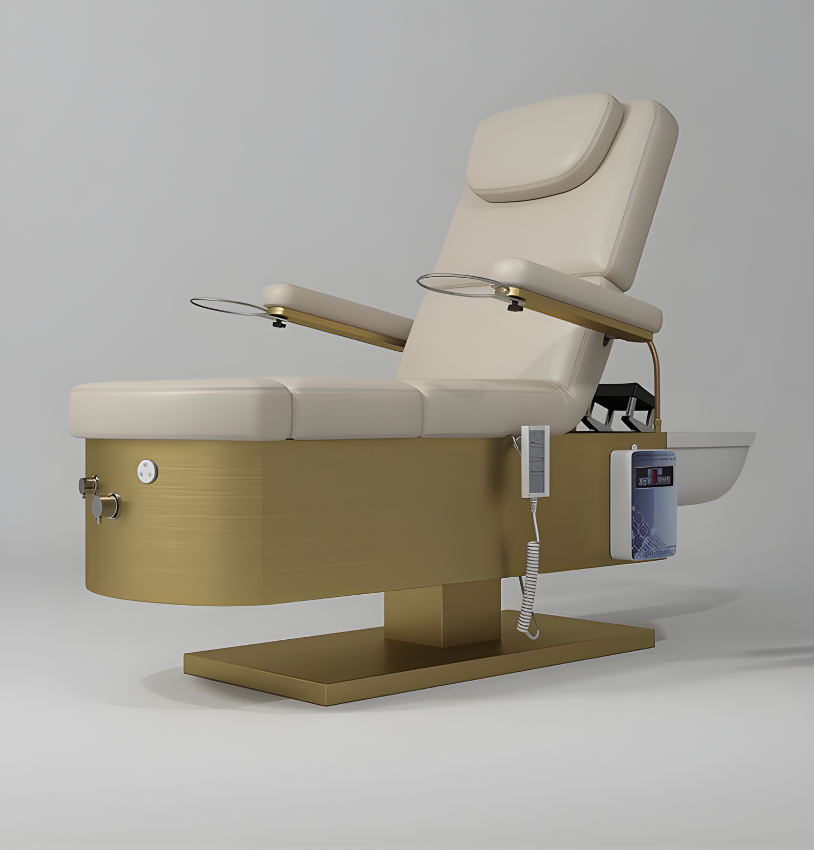 Electric Bed in Nude Leather with Pillow, Head Spa and Foot Spa