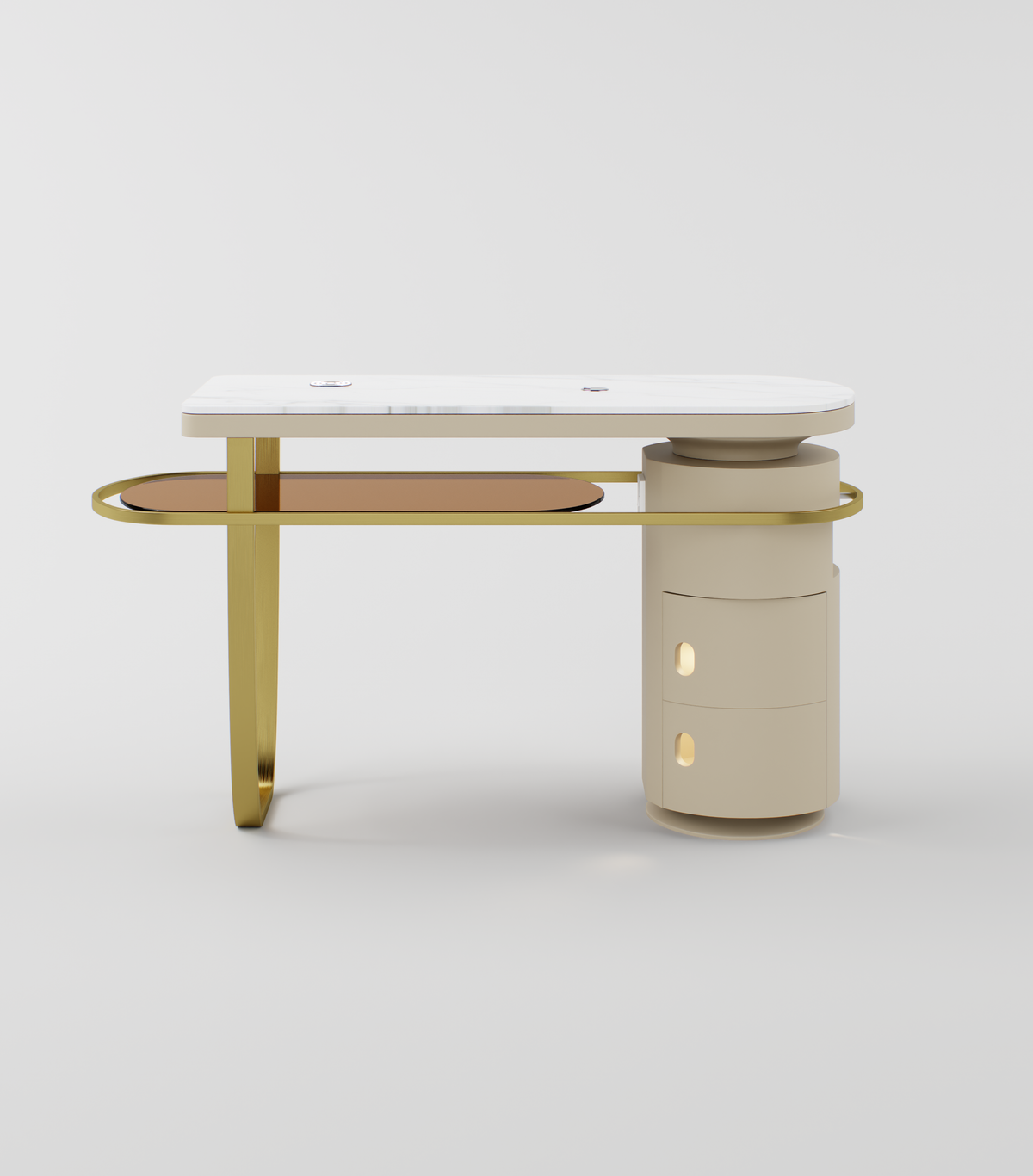 Luxury single nail table with gold legs and nude draws