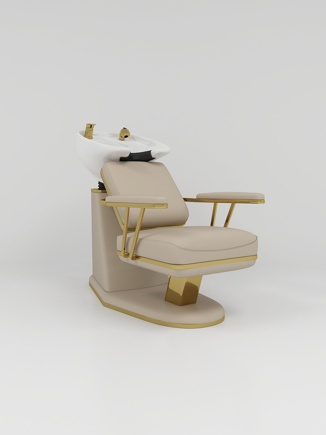 Nude Hairbasin Chair with White Bowl and Gold Accessories