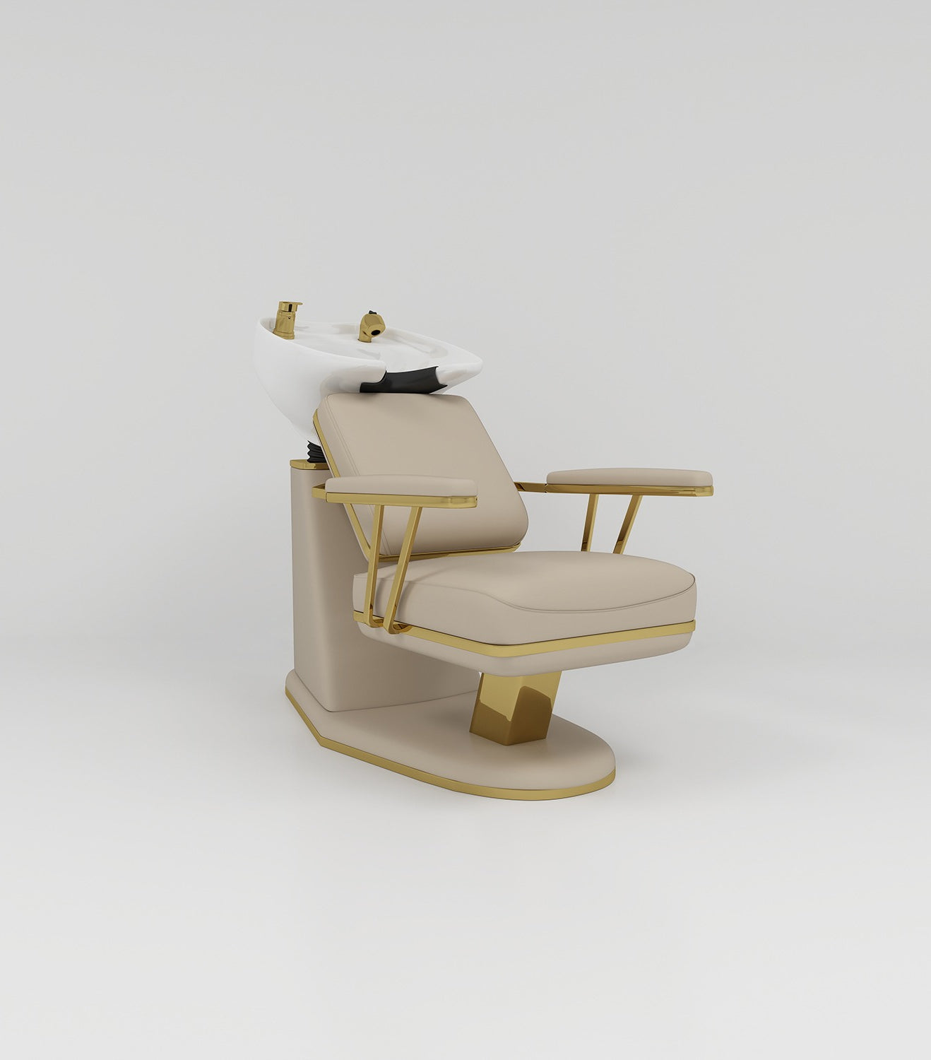 Nude Hairbasin Chair with White Bowl and Gold Accessories