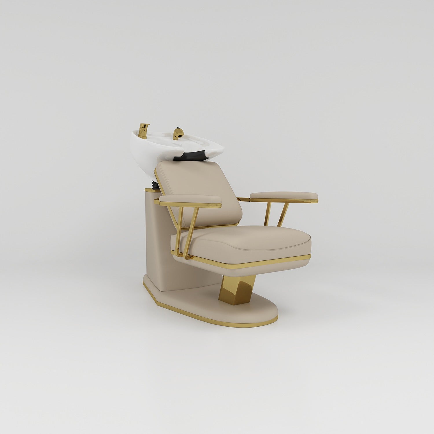 Nude Hairbasin Chair with White Bowl and Gold Accessories