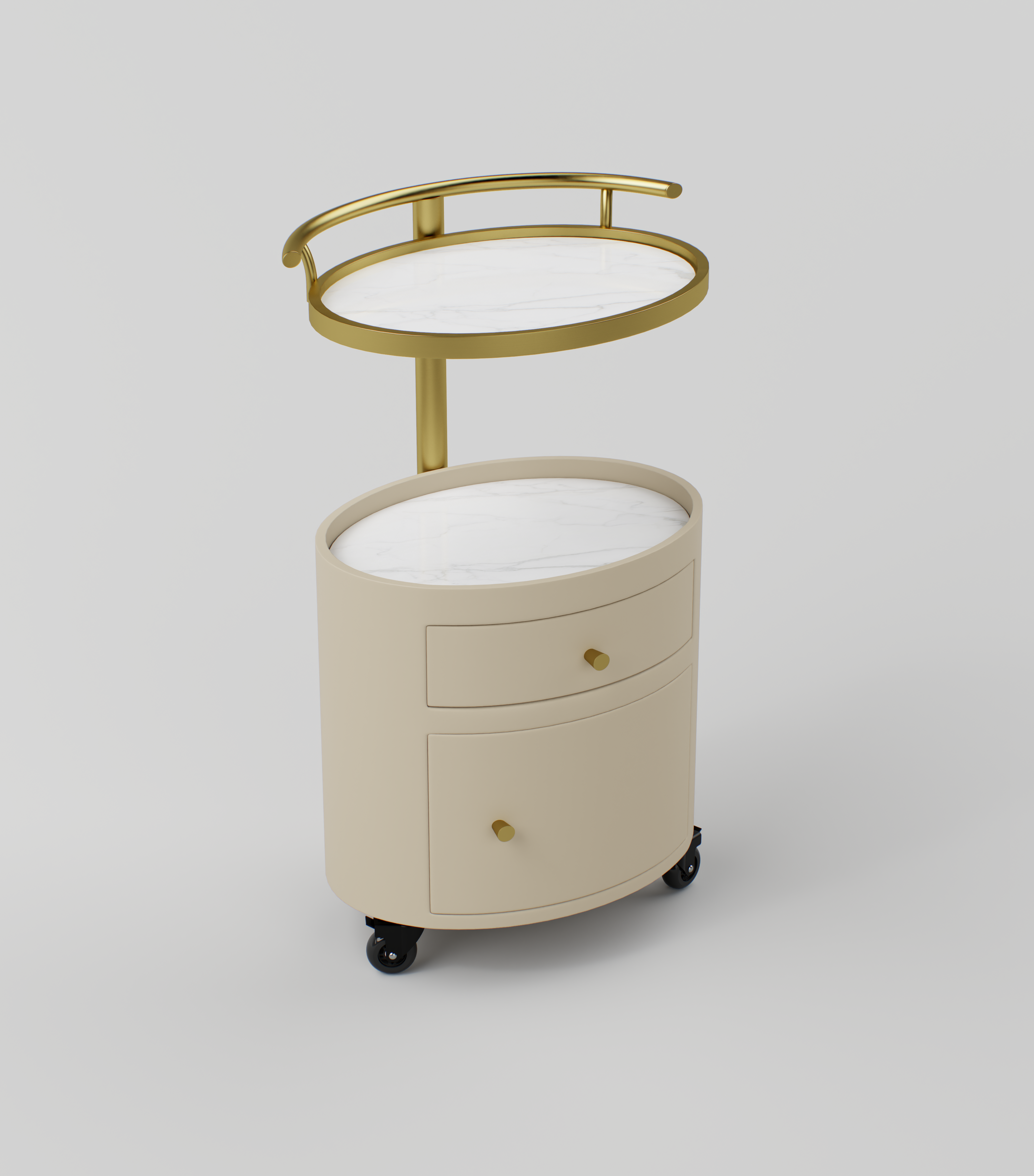 Circle nude trolley with gold stainless steel frame and wheels