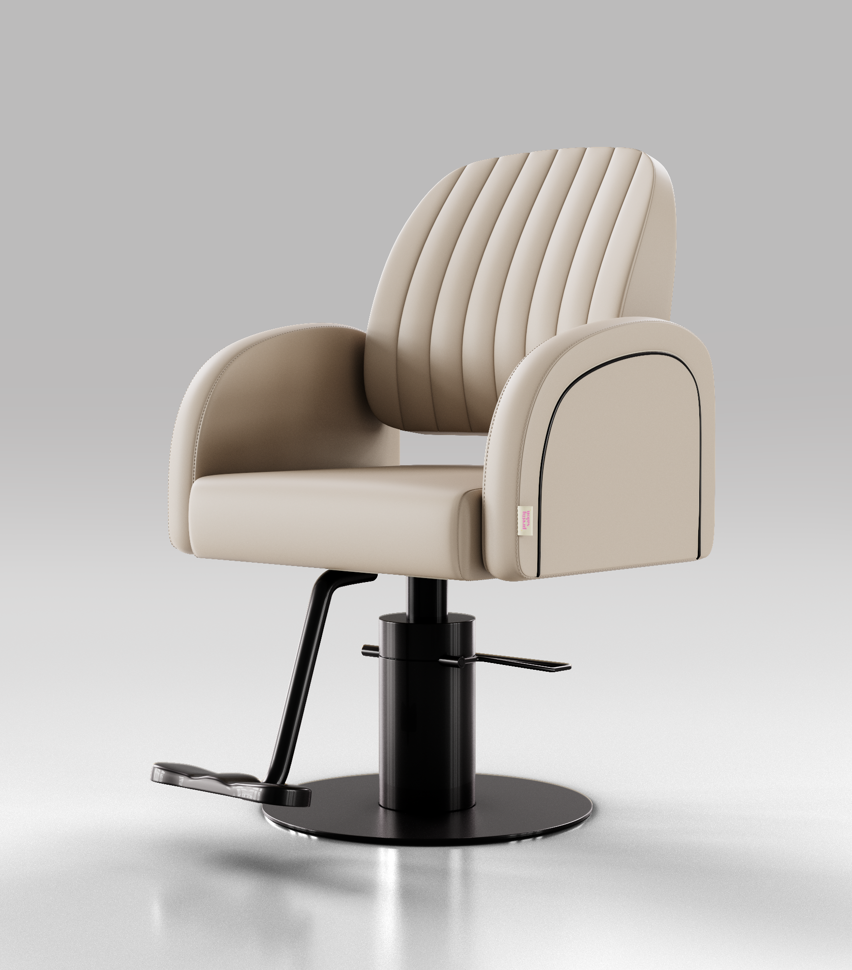 Nude Leather Hair Chair with Black Circle Base and Piping