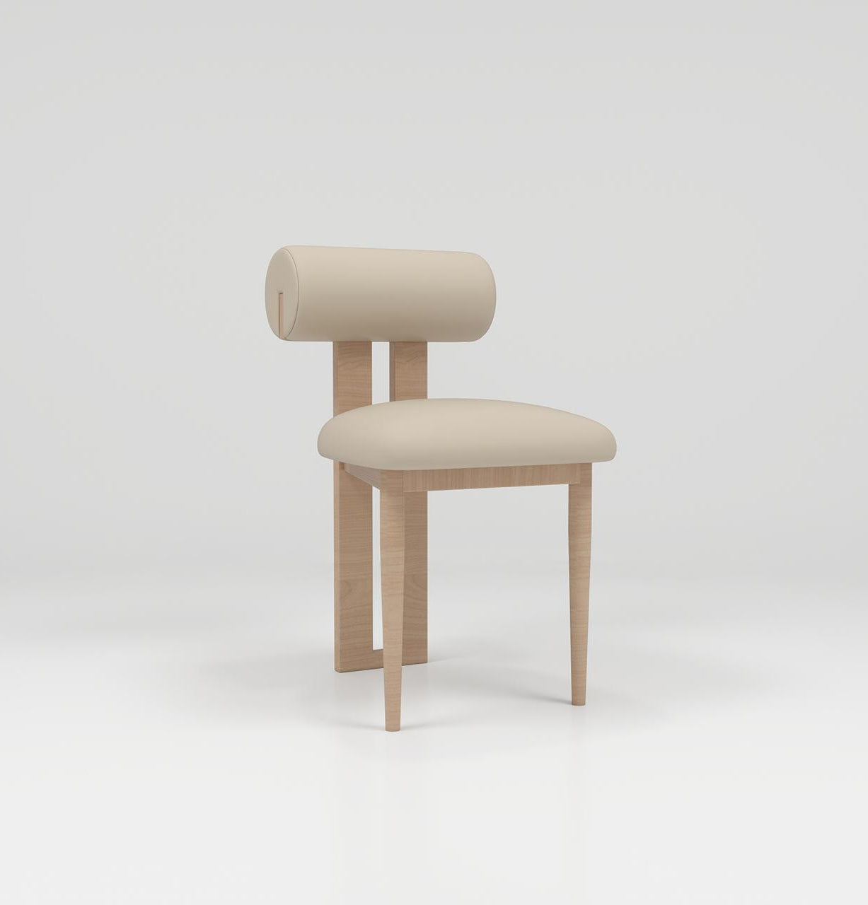 Nude leather nail desk chair with oak legs