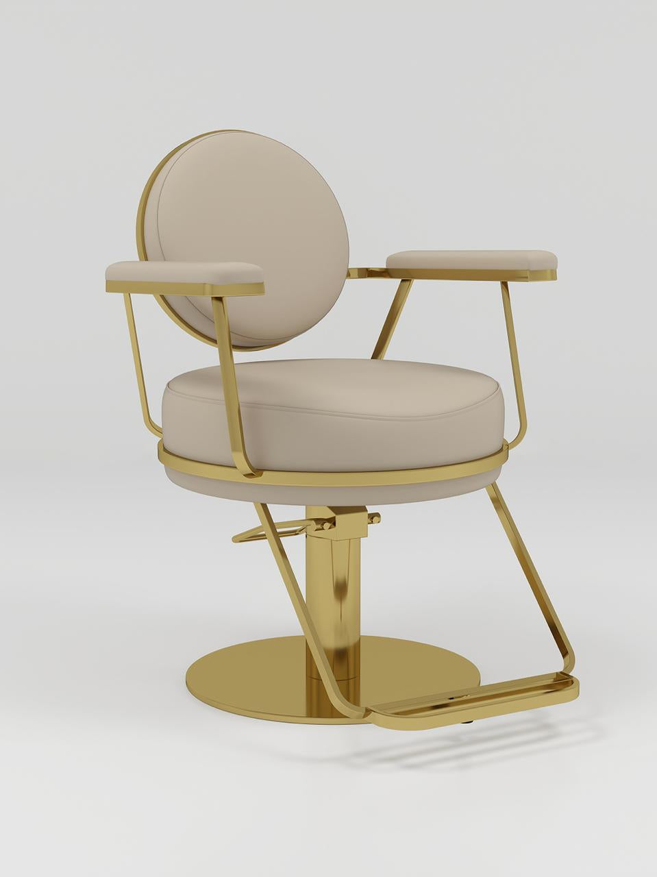 nude and gold hair chair with foot pump and rest