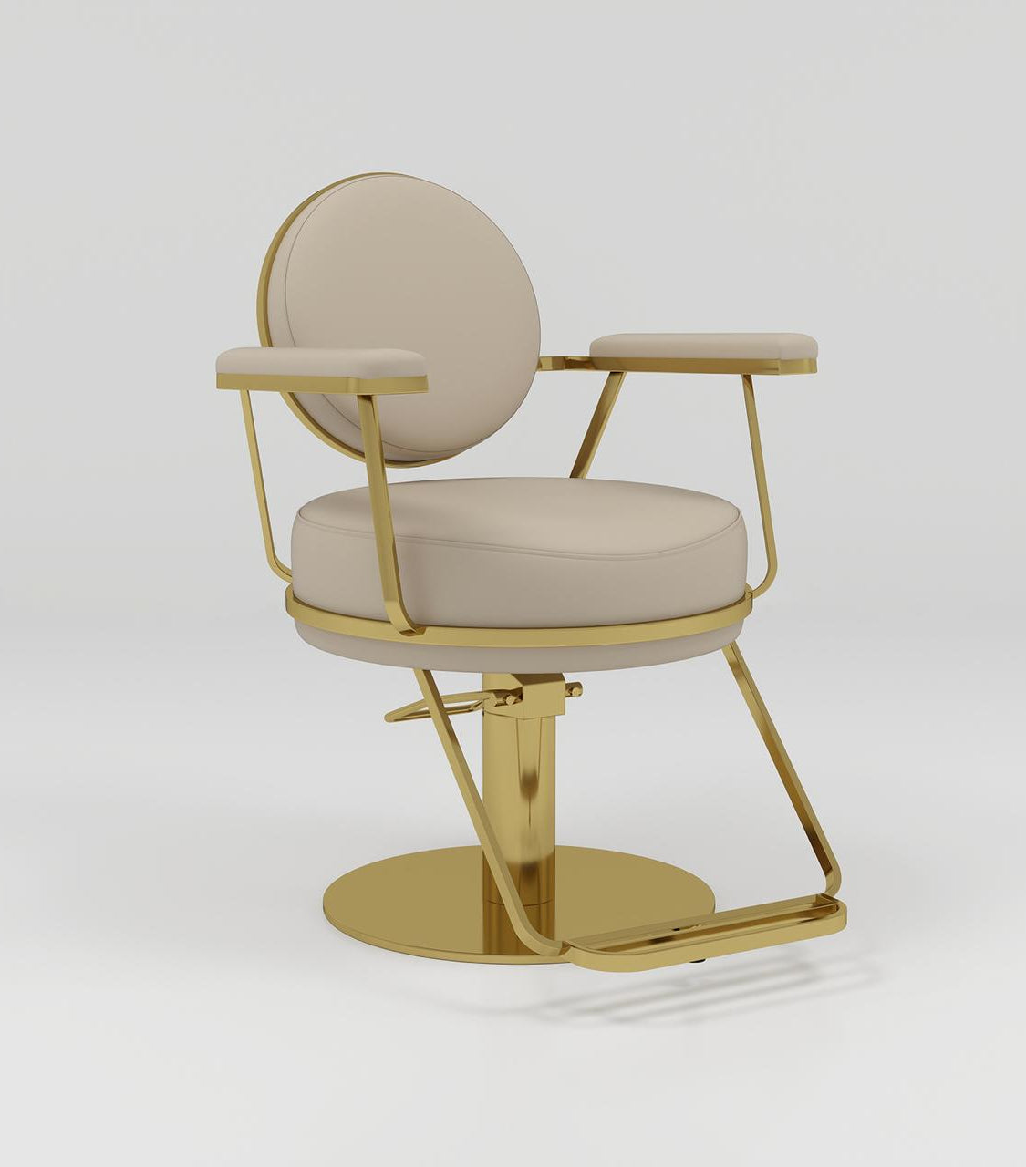 nude and gold hair chair with foot pump and rest