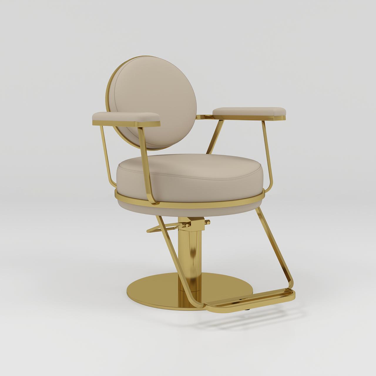 nude and gold hair chair with foot pump and rest