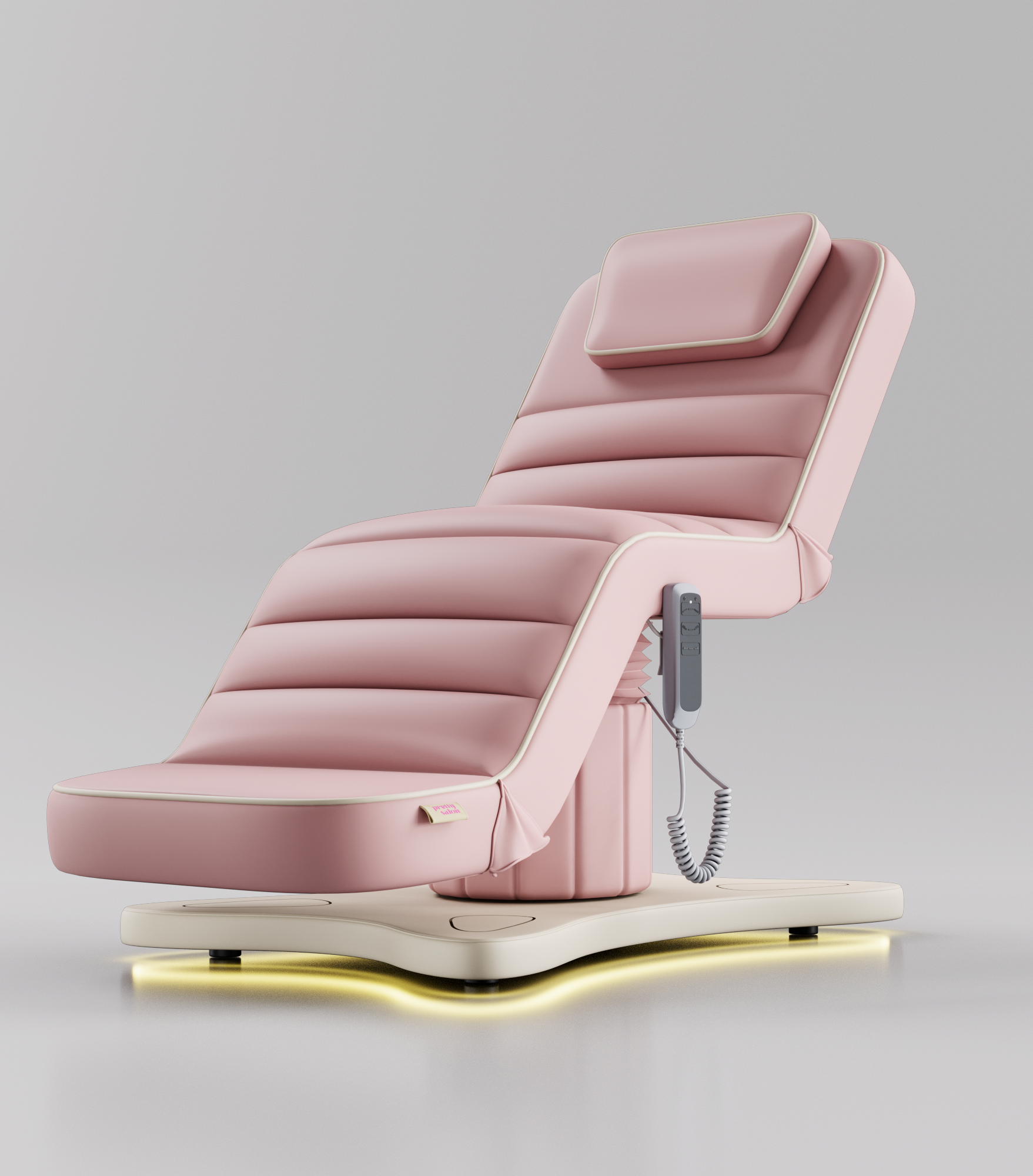 Leather Pink Salon Bed with Cream Piping