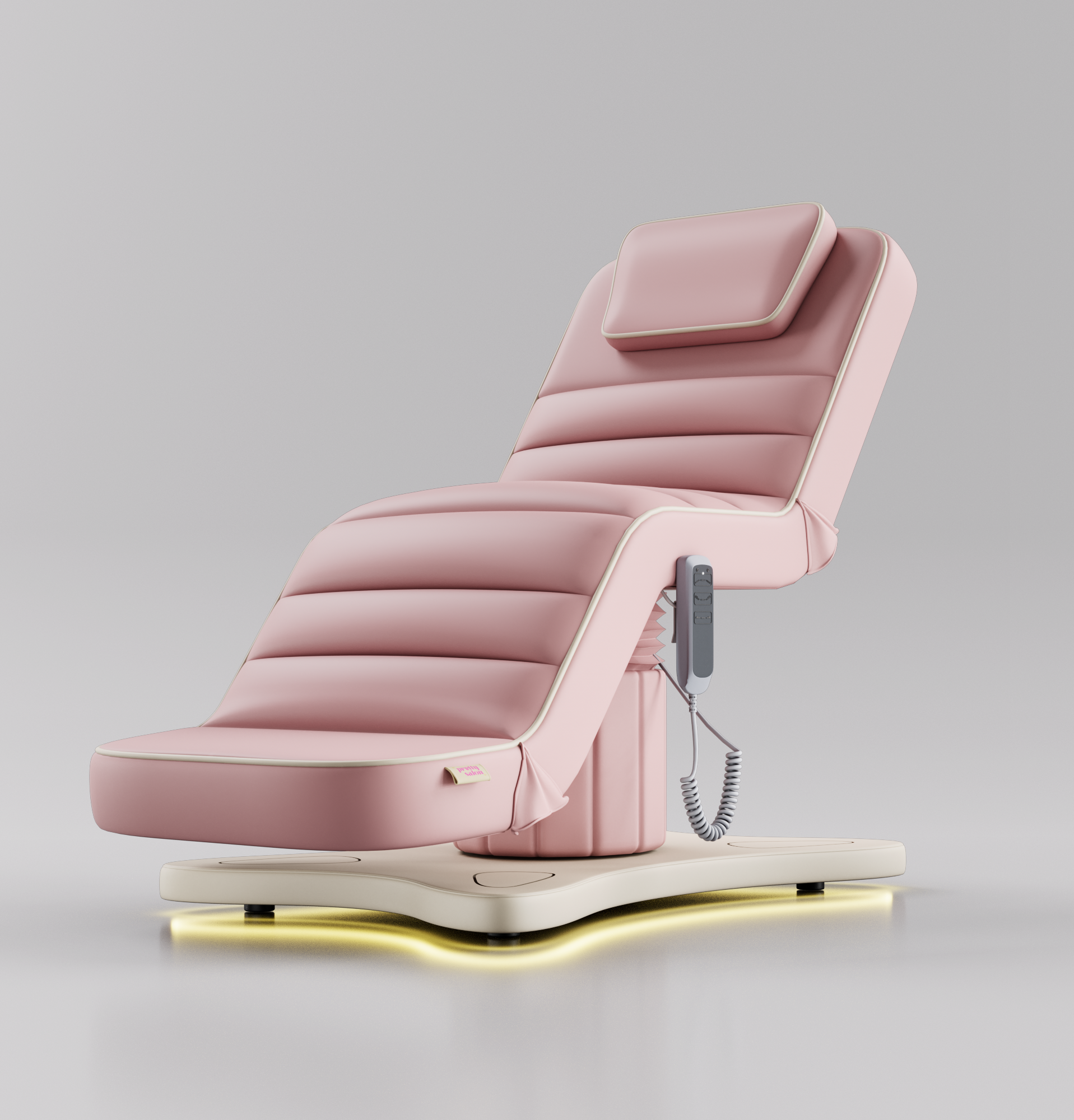 Leather Pink Salon Bed with Cream Piping