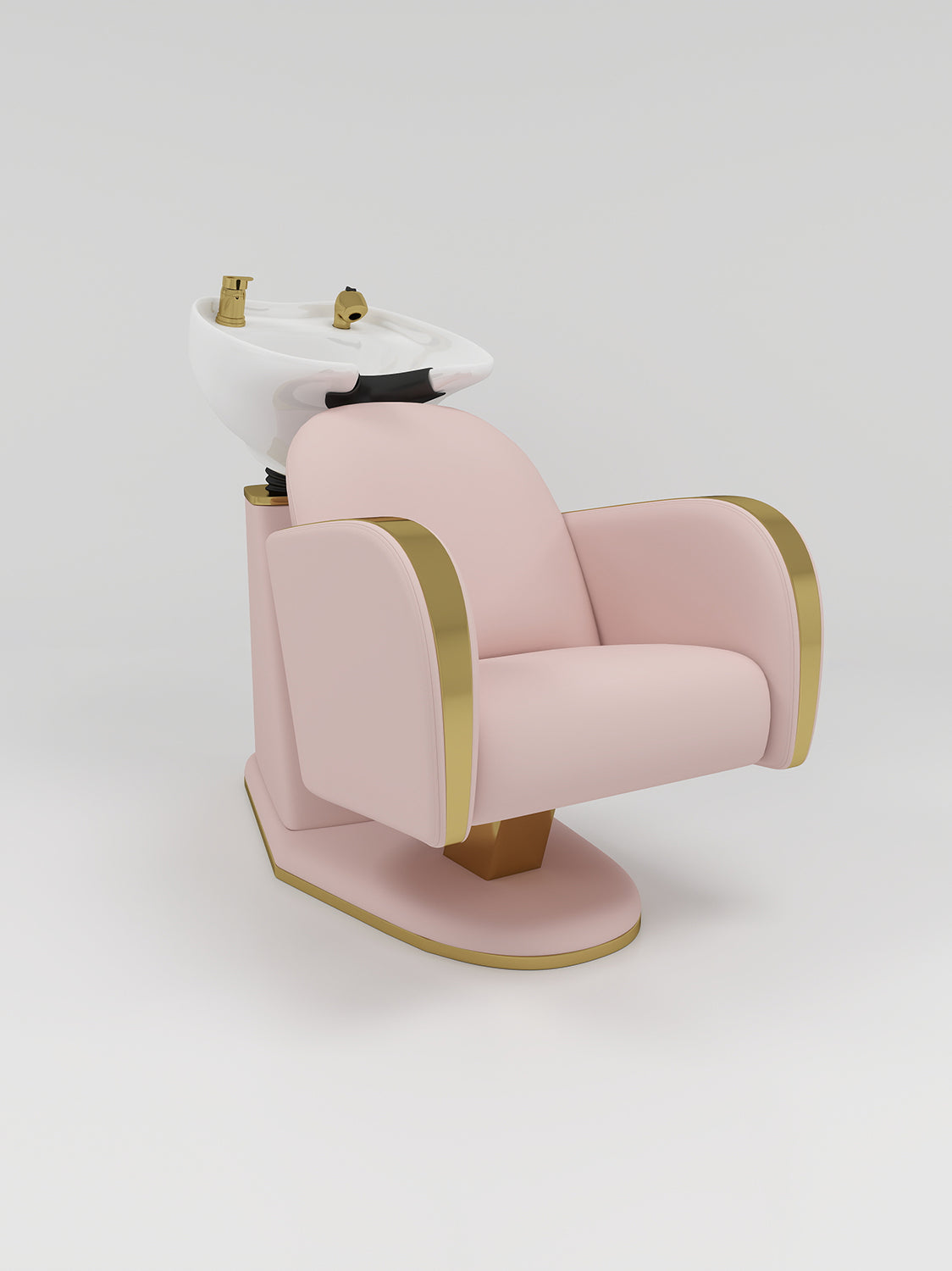 Pink and gold hair backwash unit with gold accessories