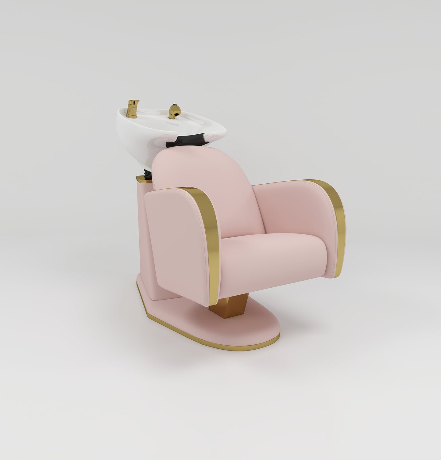Pink and gold hair backwash unit with gold accessories