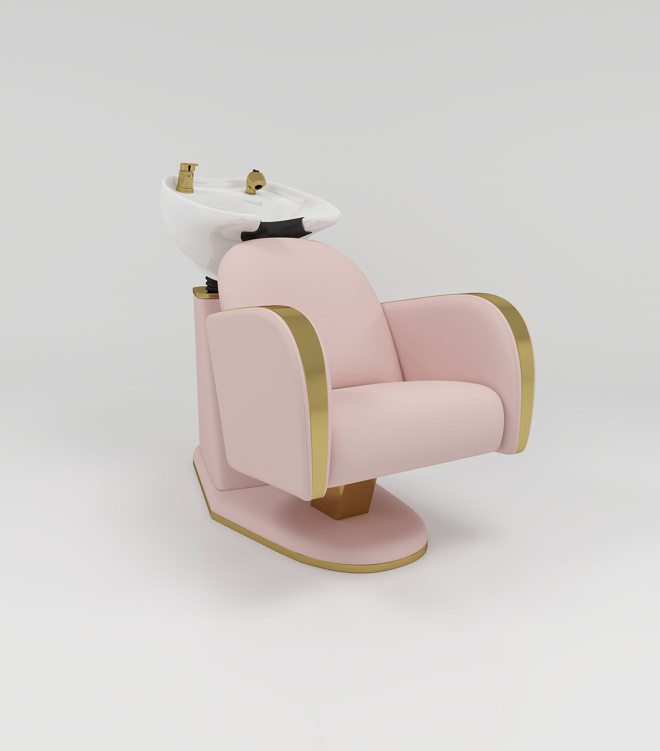 Pink and gold hair backwash unit with gold accessories