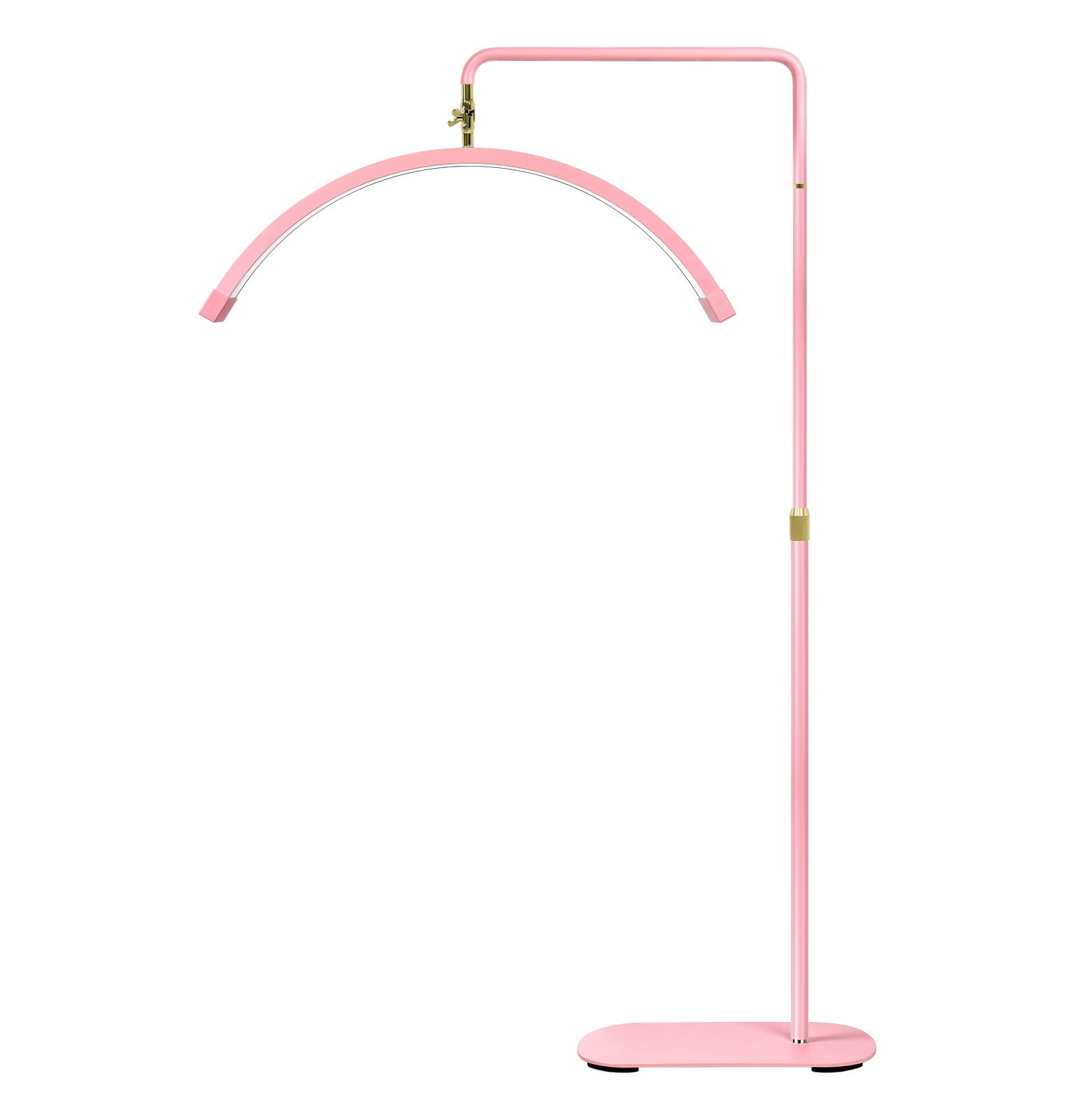 The Pink Moonlight shown in full, featuring a soft pink frame with luxury gold detailing, adjustable height and arch design.