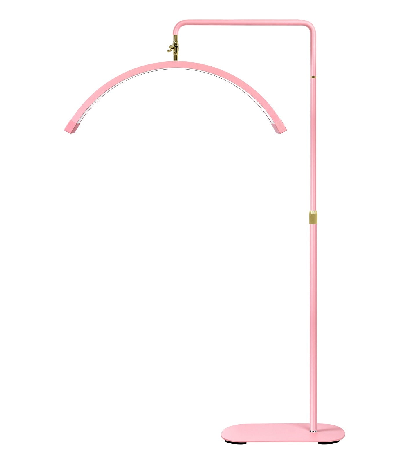 The Pink Moonlight shown in full, featuring a soft pink frame with luxury gold detailing, adjustable height and arch design.