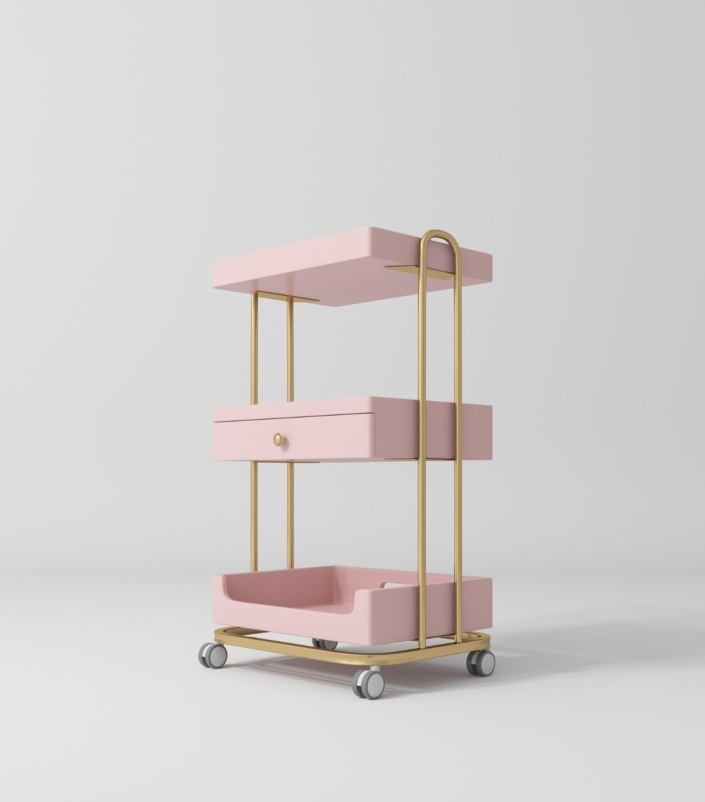 pink and gold trolley on wheels