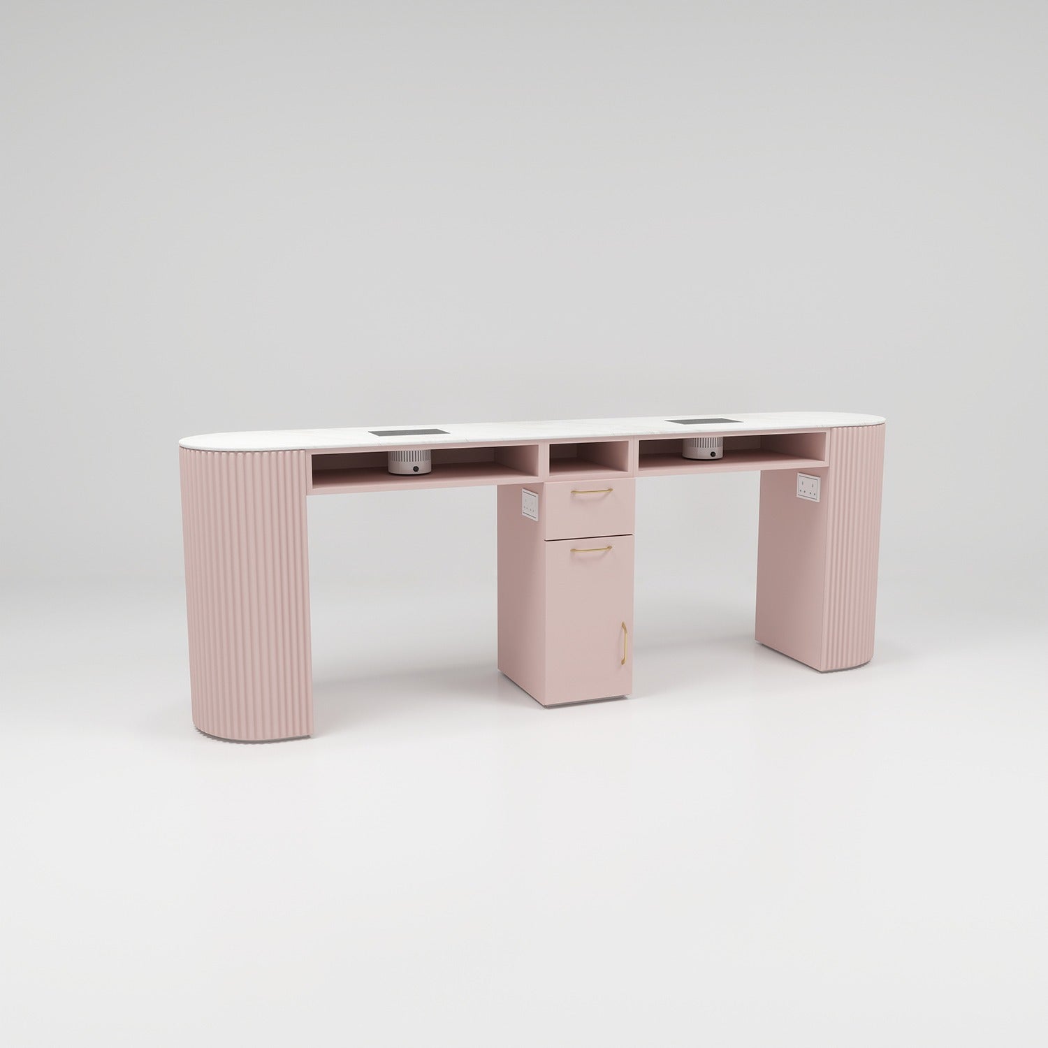 Pink nail desk for salons made in mdf and stone top