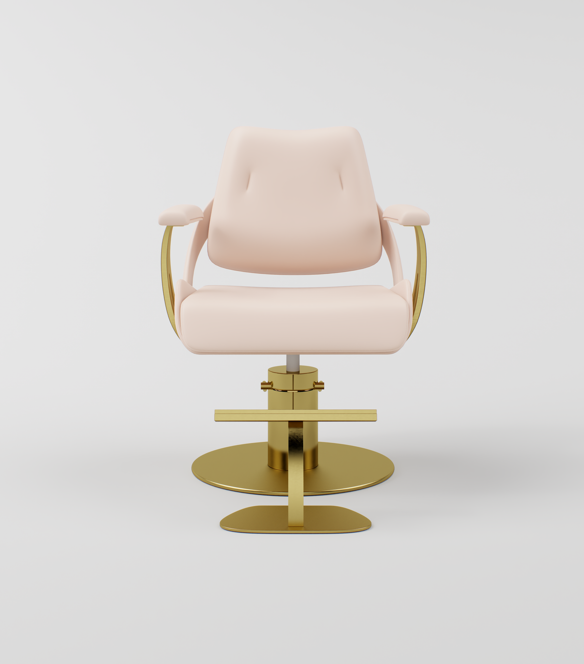 pink leather modern chair with gold base and footrest