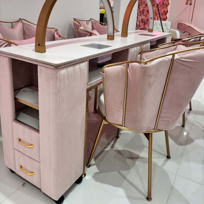 pink velvet double nail station