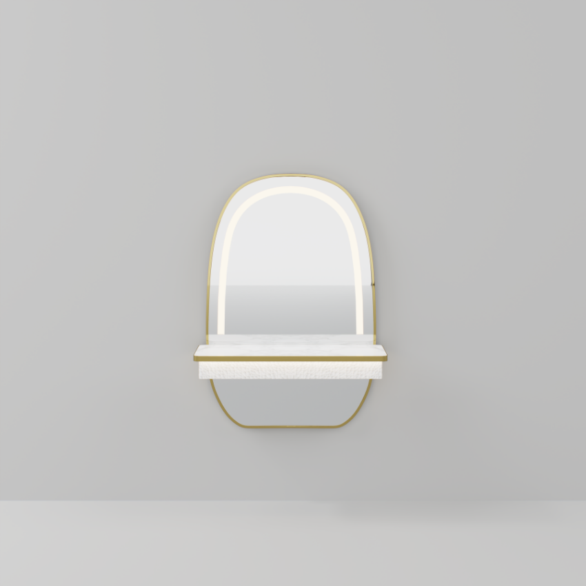 Gold mirror with shelf and LED light