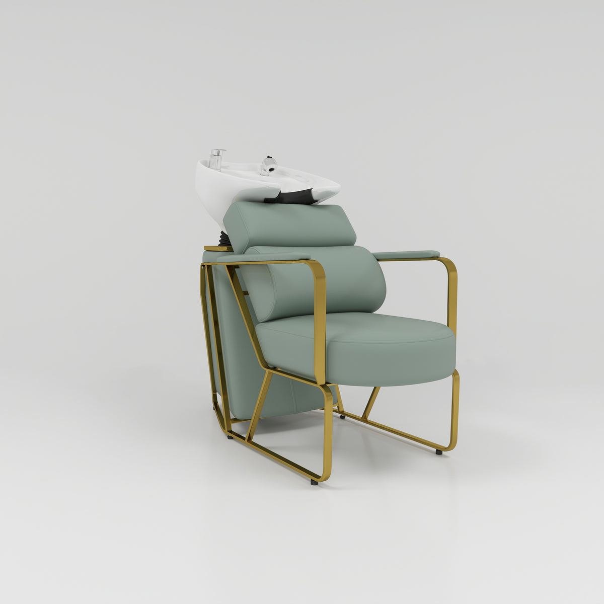 Sage Green Backwash Unit with Gold Stainless Steel Legs