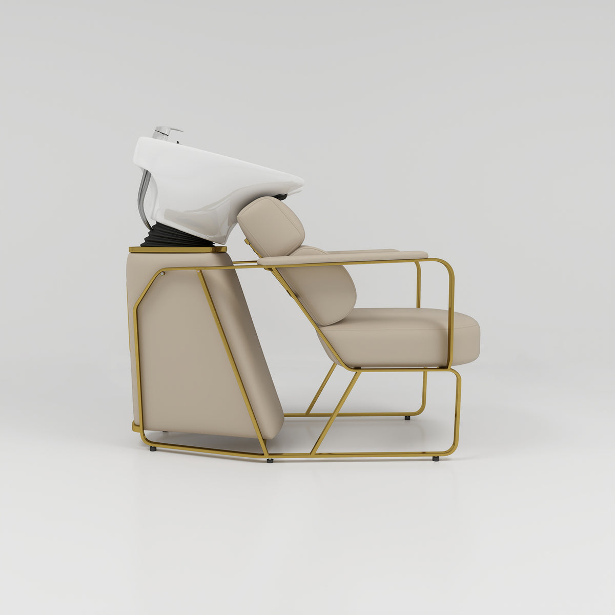 Gold Metal Framed Shampoo Chair in Nude Silcone Leather