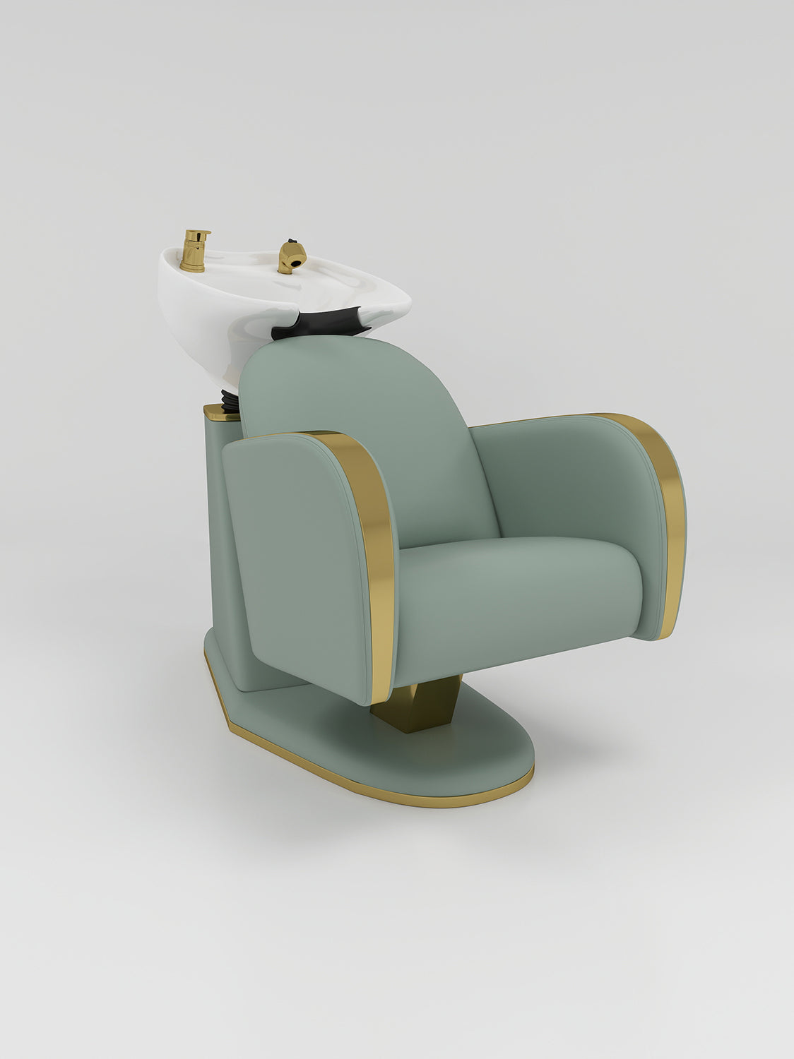 Sage Green and Gold Hair Basin with gold accessories